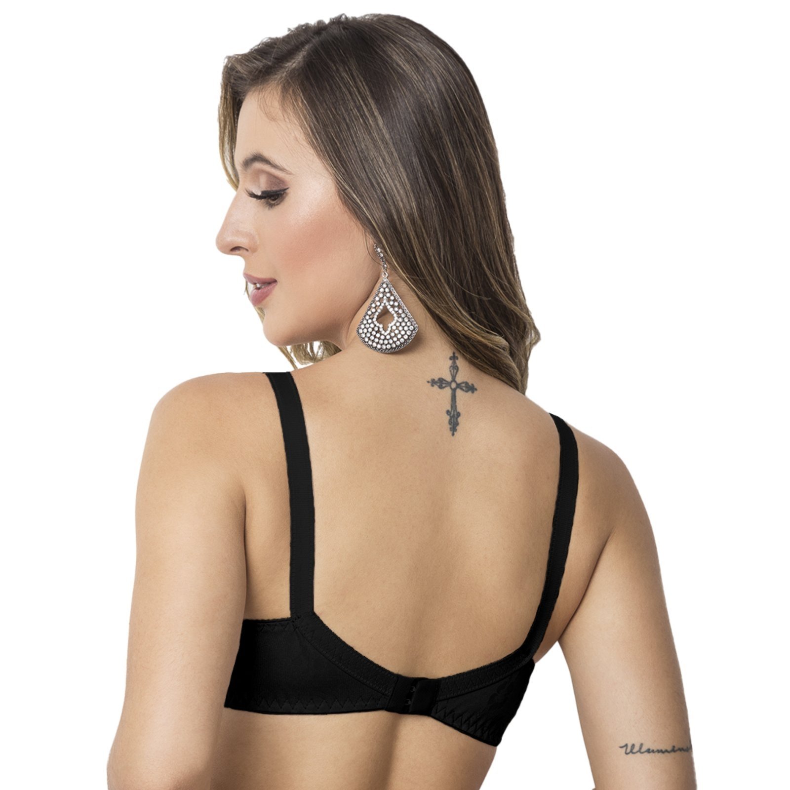 Vista 3 Sutiã Gabi Lingerie Sem Bojo Reforçado Rendado Microfibra Confortável Lingerie Básica preto Gabi Lingerie preto