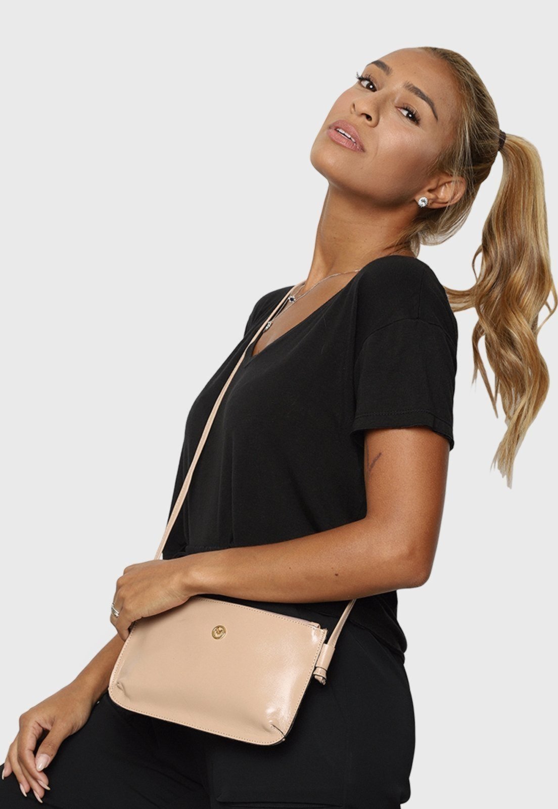 Bolsa Transversal Couro Mariart 201MRT Nude