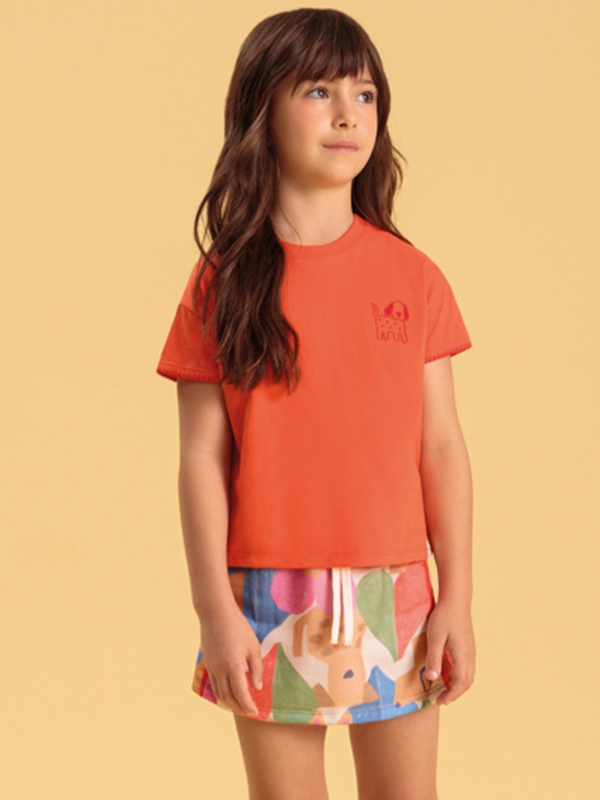 Vista 3 Infantil - Conjunto Bugbee em Algodão Estampada laranja Bugbee laranja