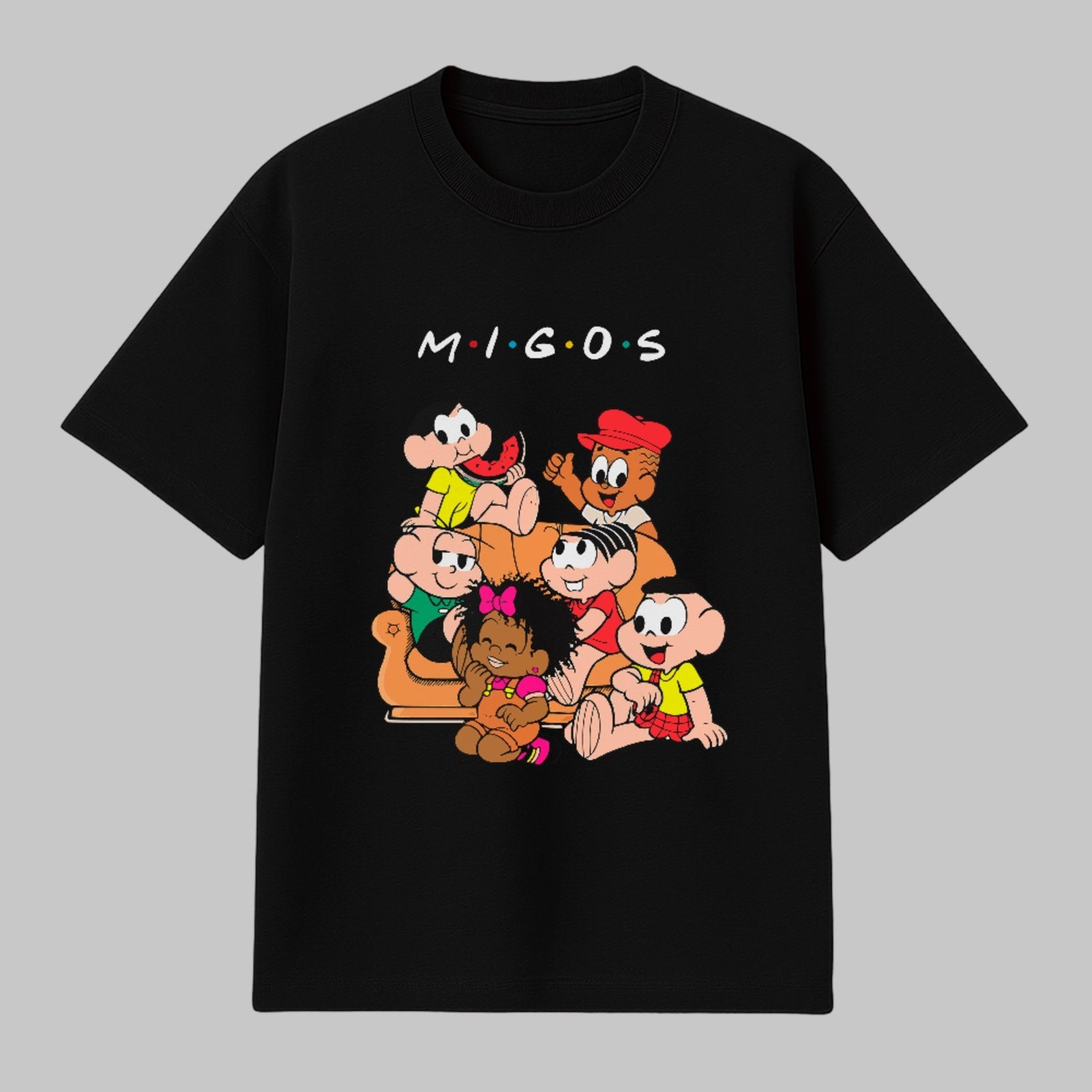Camiseta Básica Ilustração Retrô Brasileira Turma Da Mônica Unissex Preto