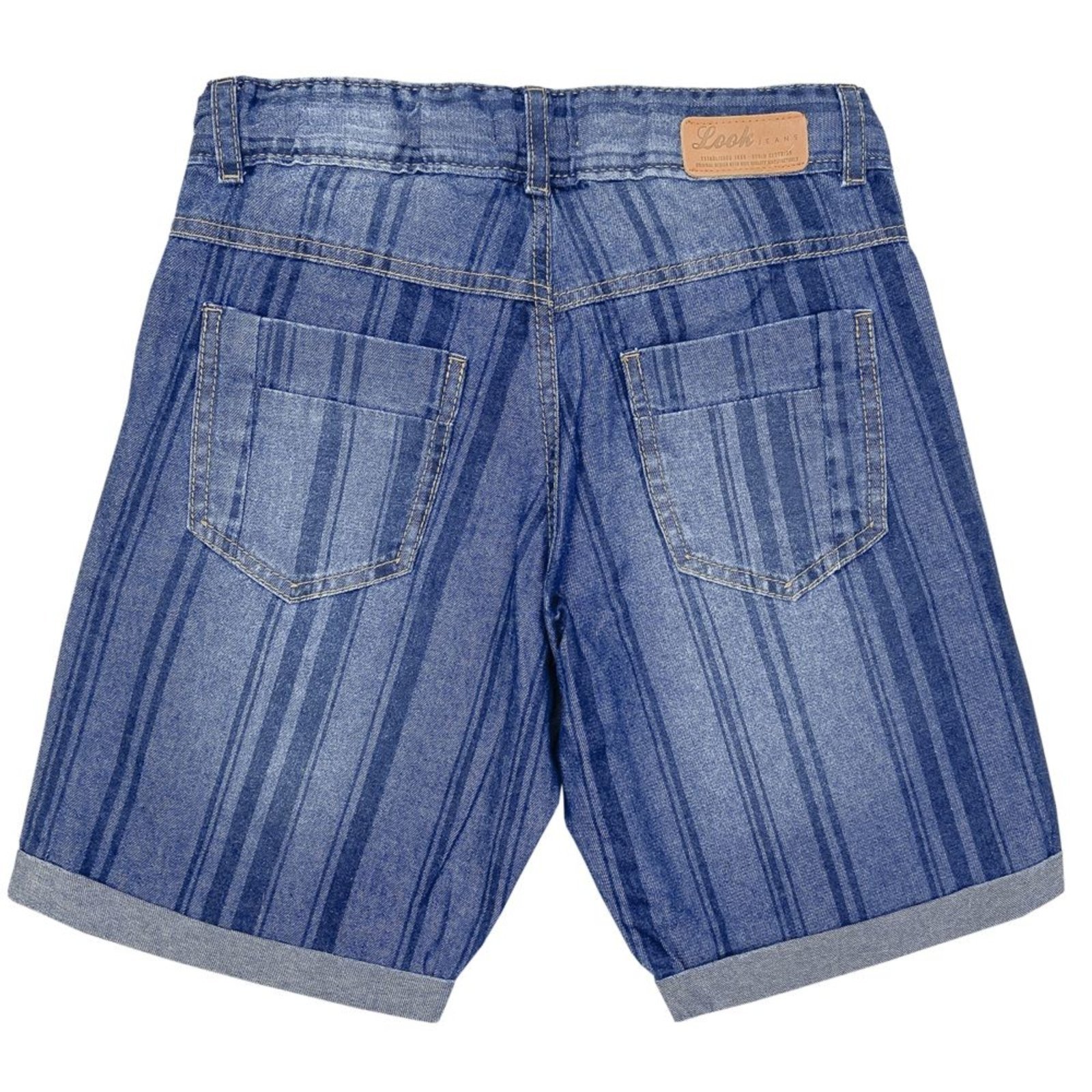 Vista 3 Infantil - Bermuda Juvenil Look Jeans Listras Jeans azul Look Jeans azul