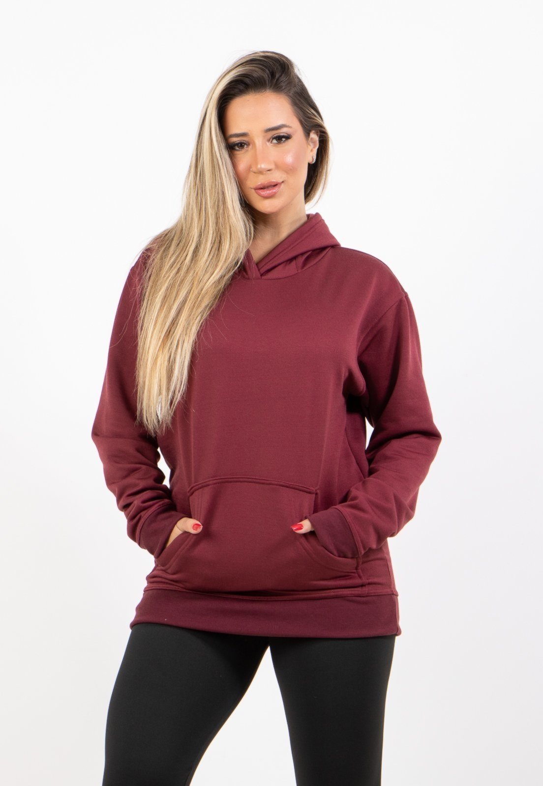 Casaco Moletom 4 Estações Feminino Flanelado Inverno Frio Casual Vinho