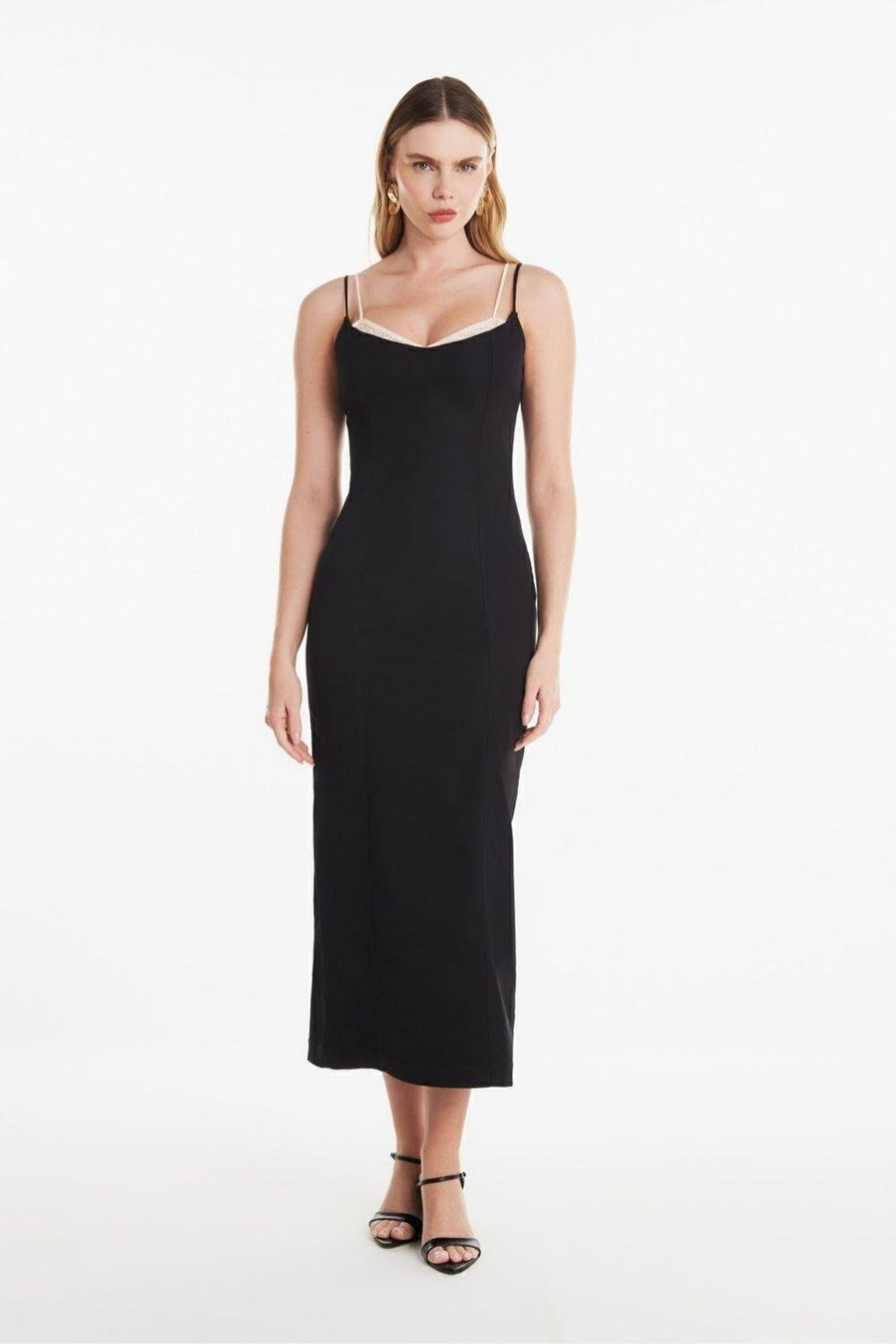 Vestido Midi Bicolor Carlota Costa Preto