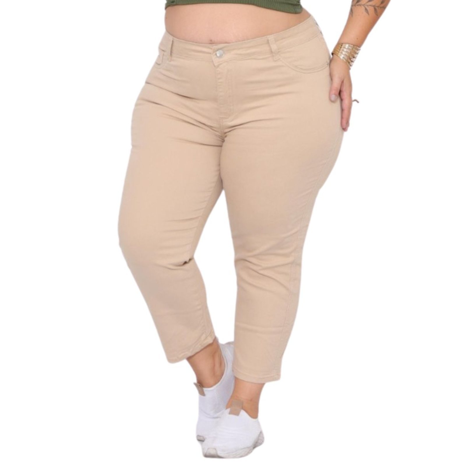 Calça Capri Feminina Bege Sarja Alleppo Jeans