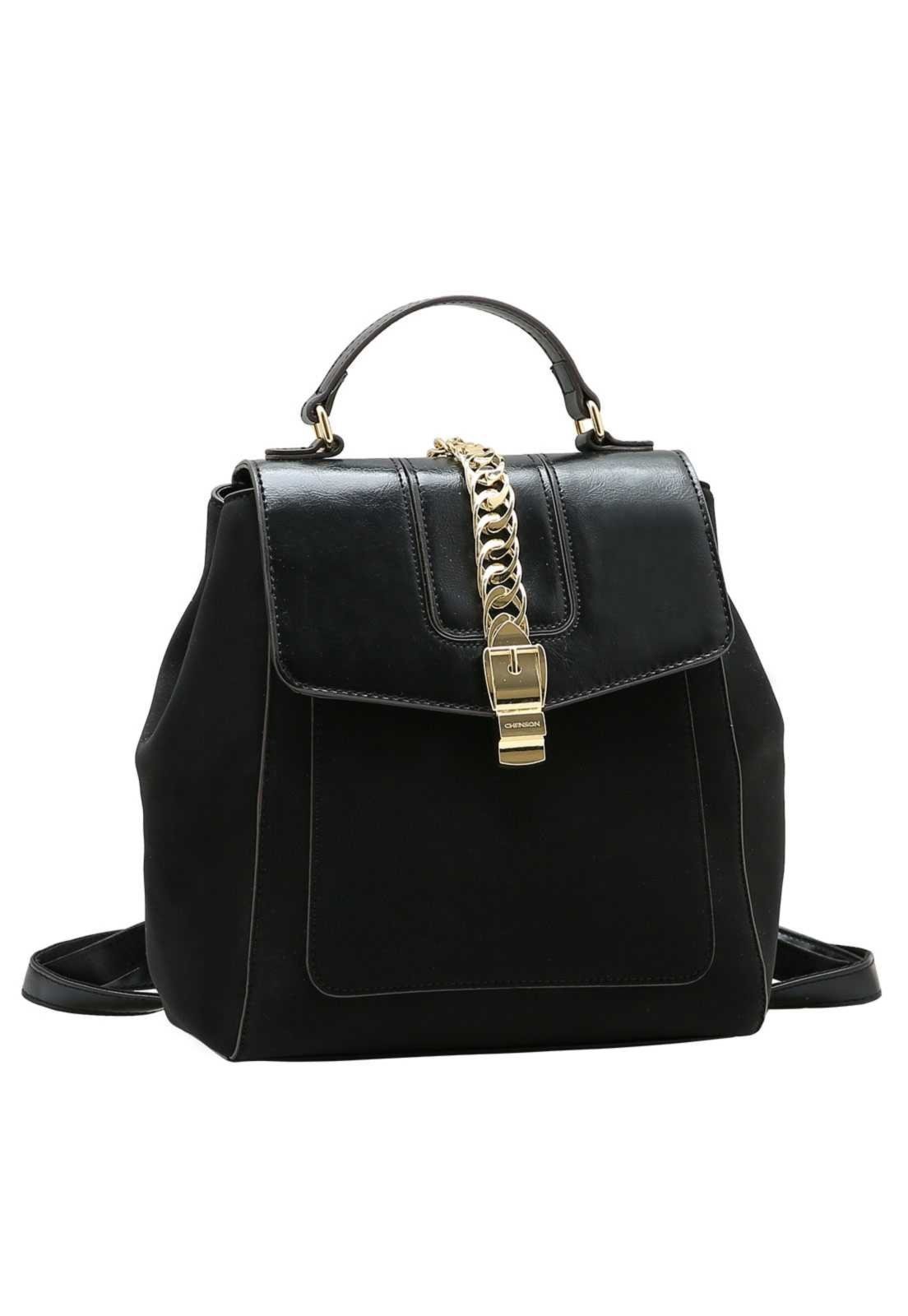 Mochila Feminina Chenson Suede Glamour 8485821 Preto