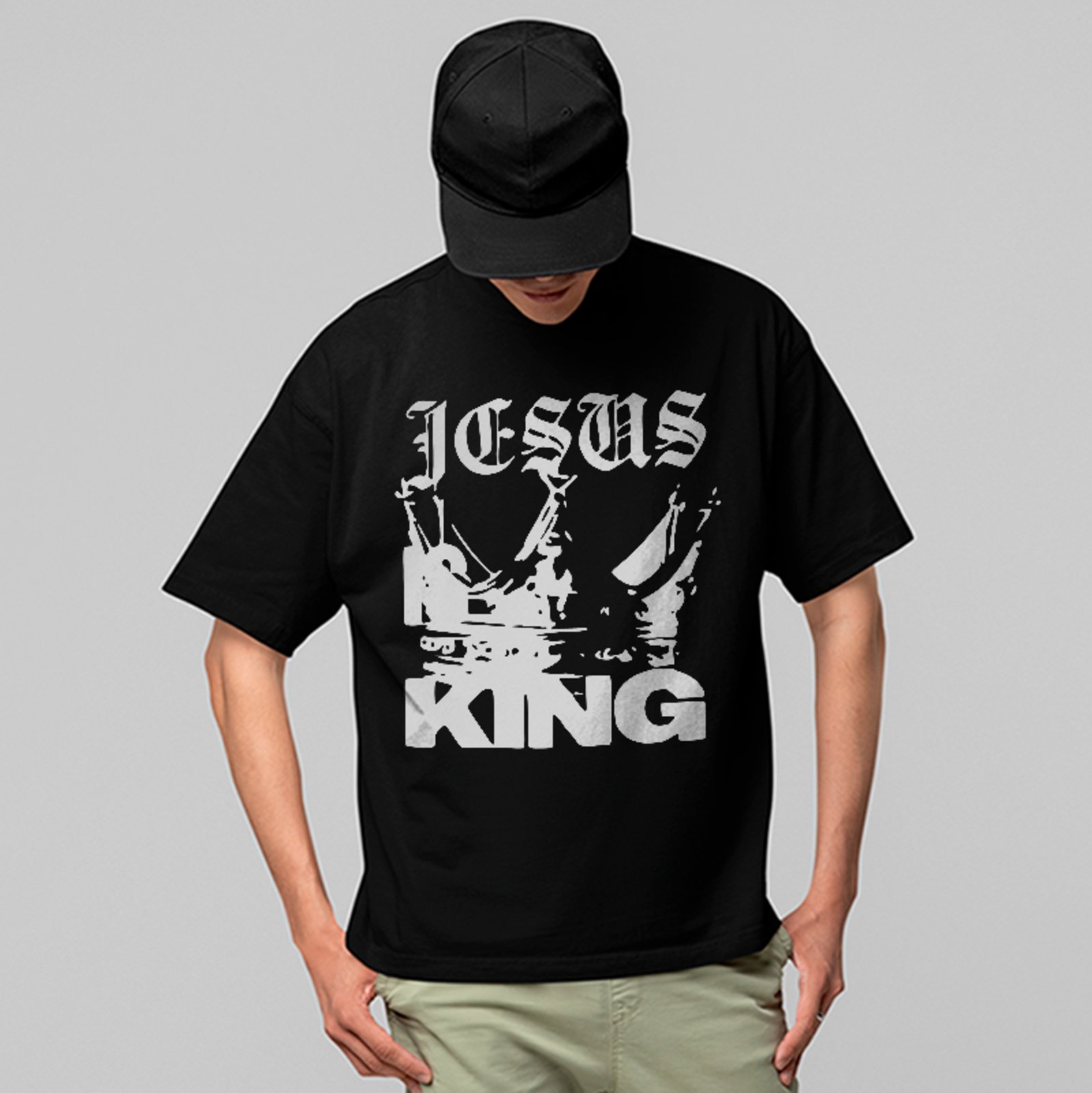 Camiseta Oversized Jesus King Fé Cristã Style Unissex Preto