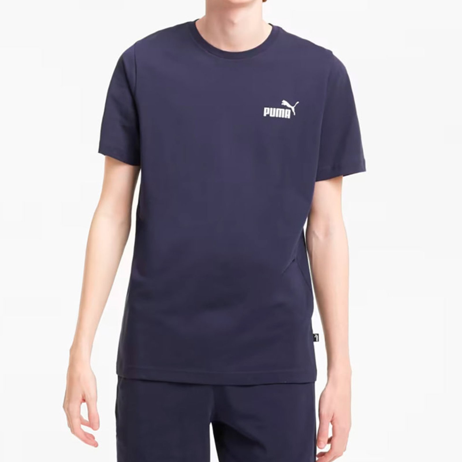 Camiseta Puma Masculina Algodão 100% Com Logo Pequena Marinho