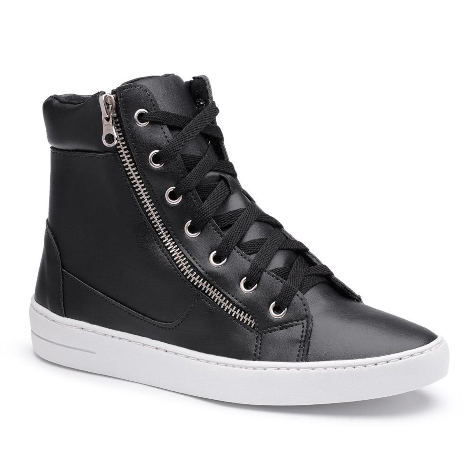 Tênis Feminino Cano Alto Zíper Conforto Dia a Dia Casual Branco 33 Preto