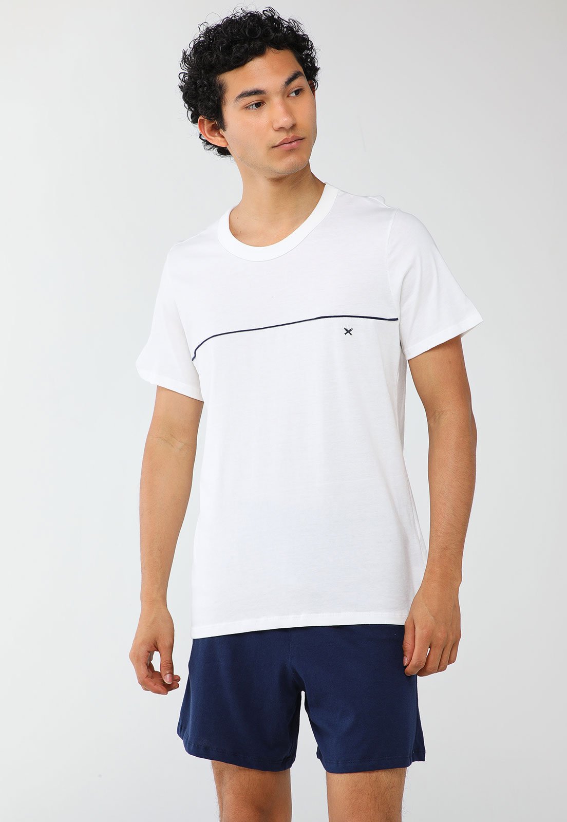 Conjunto Pijama Curto Masculino Hering Minimalista Branco