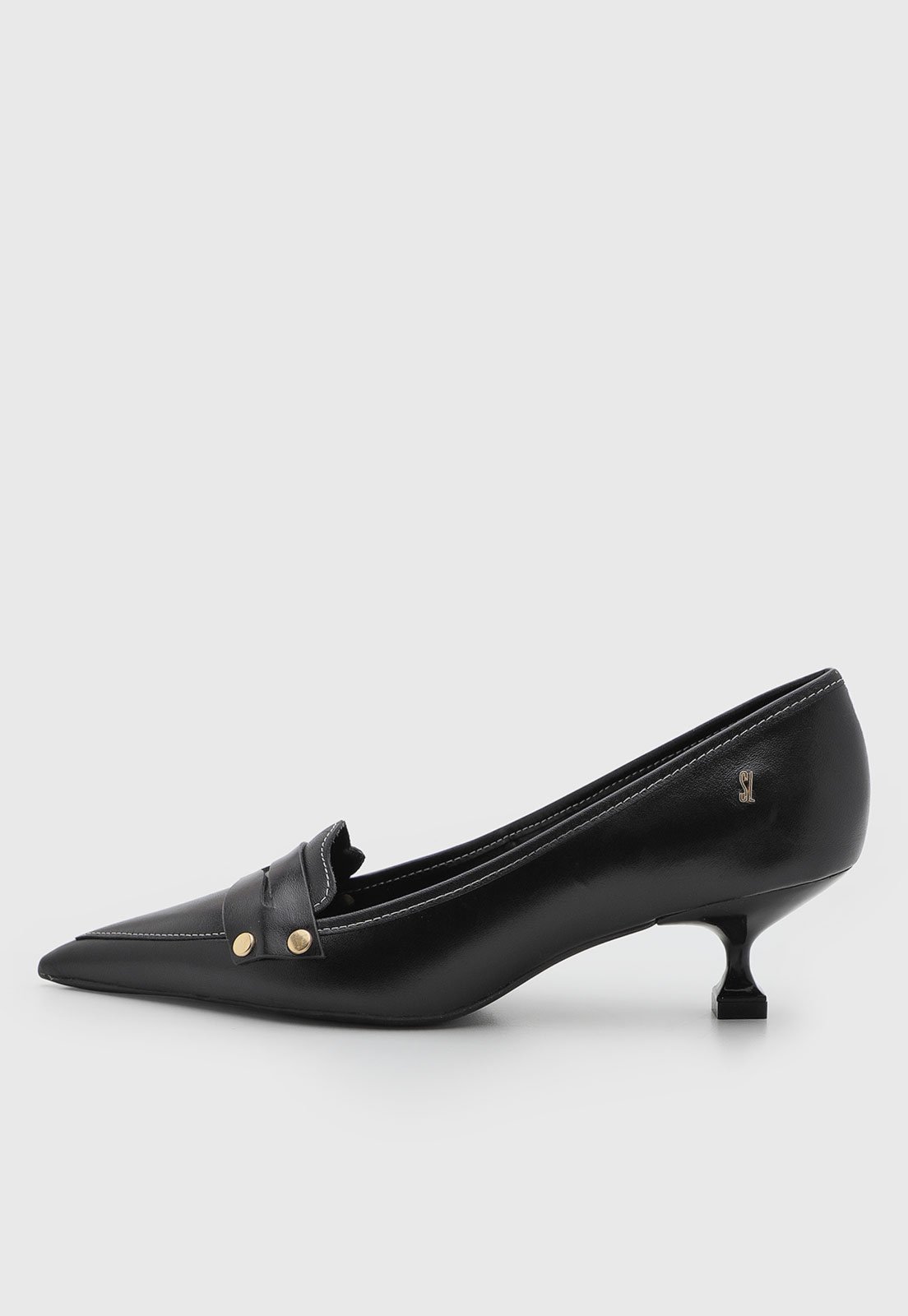 Scarpin Feminino Santa Lolla Couro Salto Baixo Preto