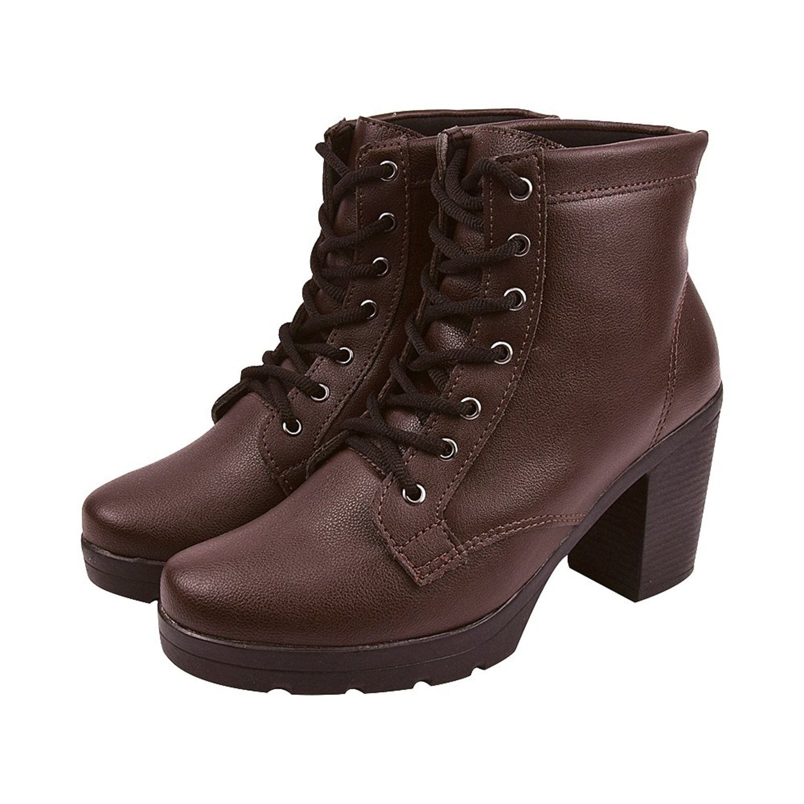 Coturno Feminino Bota Cano Médio CM Calçados Confortável Macio Salto Alto Tratorado Café