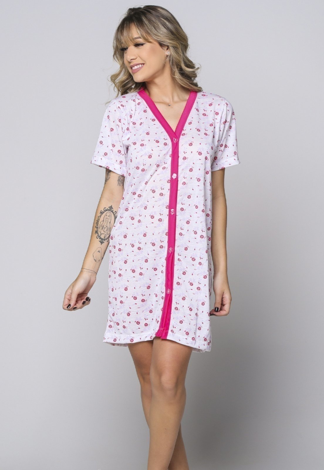 Camisola Aberta com Botão WLS Modas Pós Cirúrgica Helena Rosa