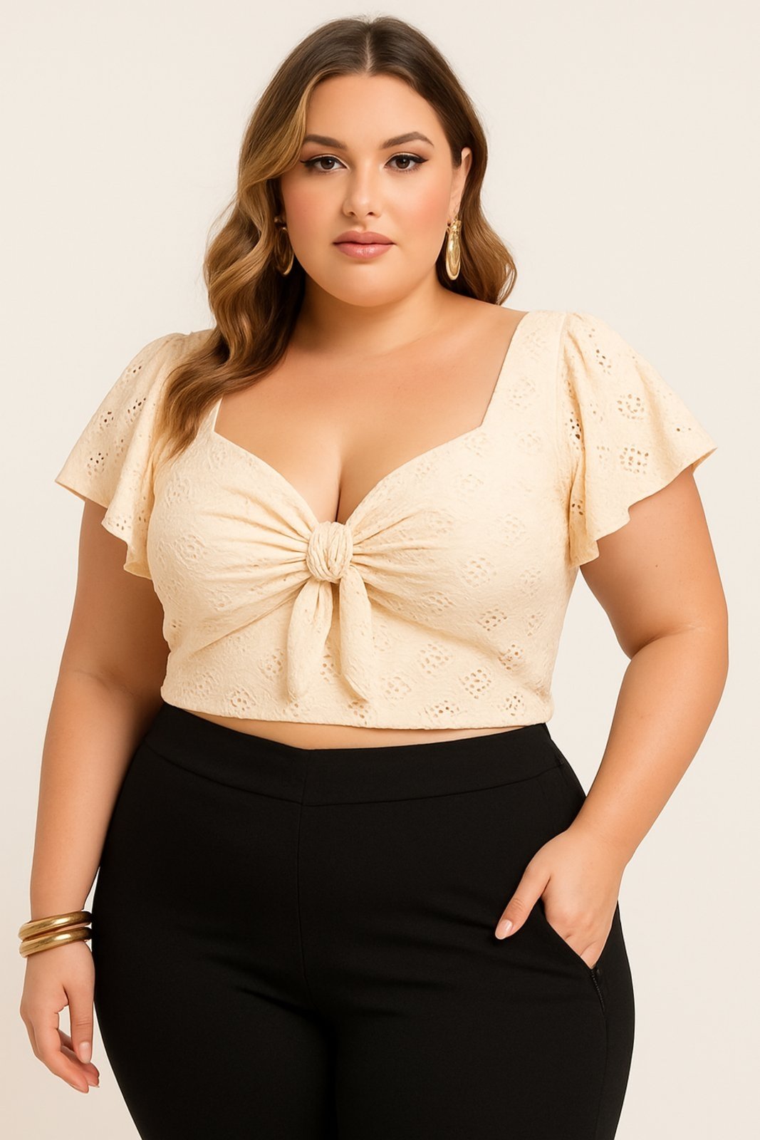 Vista 2 Conjunto Calça com Zipper frontal e Cropped em Laise Summer Body preto Summer Body preto