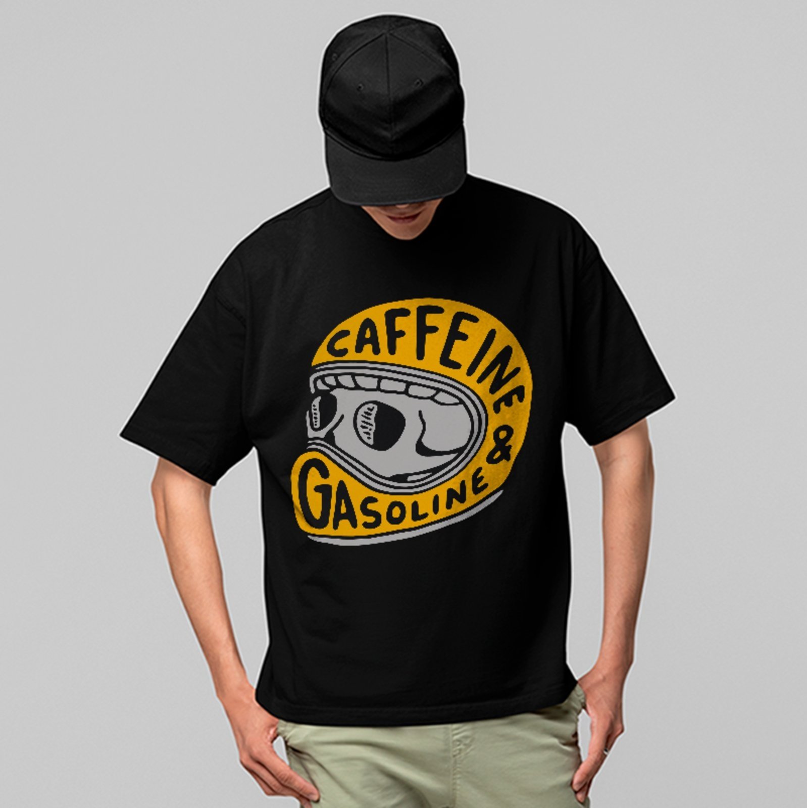 Camiseta Oversized Premium Caffeine And Gasoline Unissex Preto
