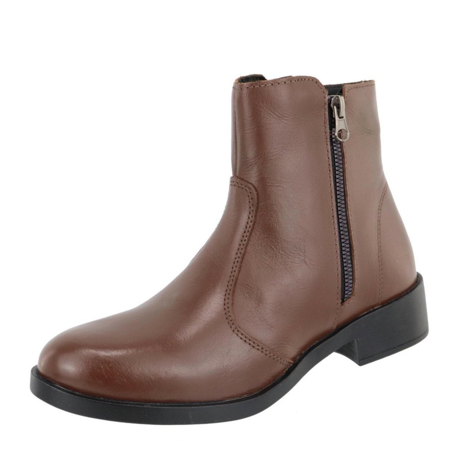 Bota Cano Baixo Em Couro Basica Botinha Lisa Coturno Ziper Lateral Calce Facil Agnes Veronez Chocolate