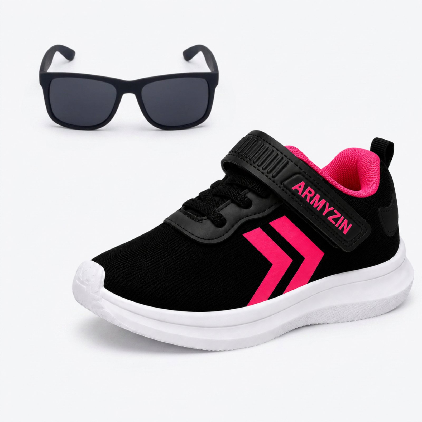Infantil - Tênis Feminino Leve Confortável Macio Preto Rosa Armyz+Oculos