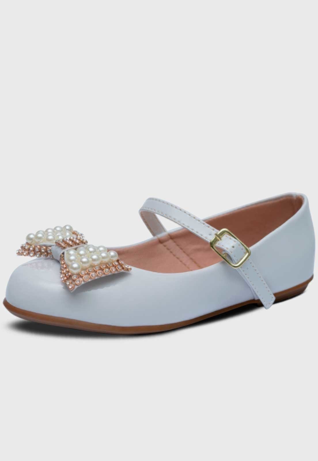 Infantil – Sapatilha Feminina Popidi Menina Laço Perola Branco