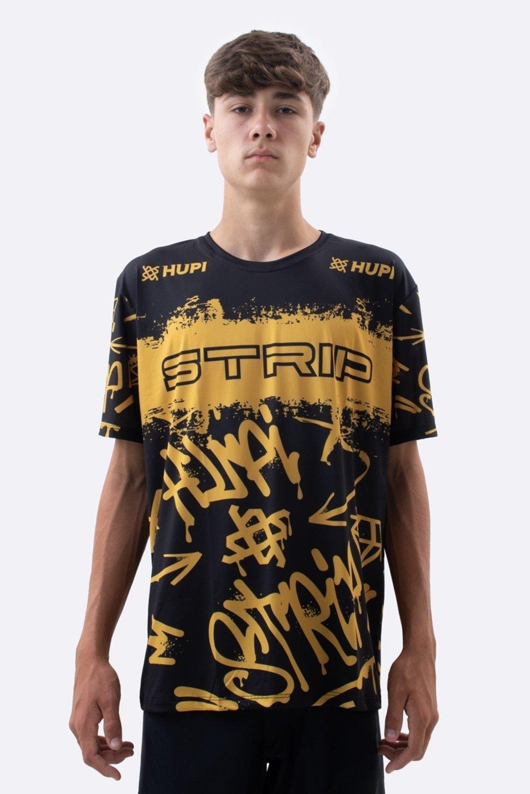 Camiseta Masculina HUPI Bike STRIP Preto e Amarelo Preto