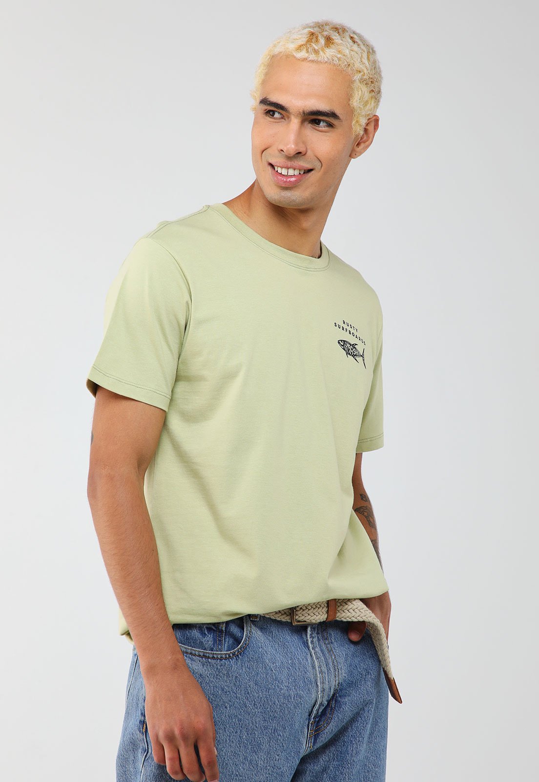 Vista 2 Camiseta Masculina Rusty Silk 419Fish Claro verde Rusty verde