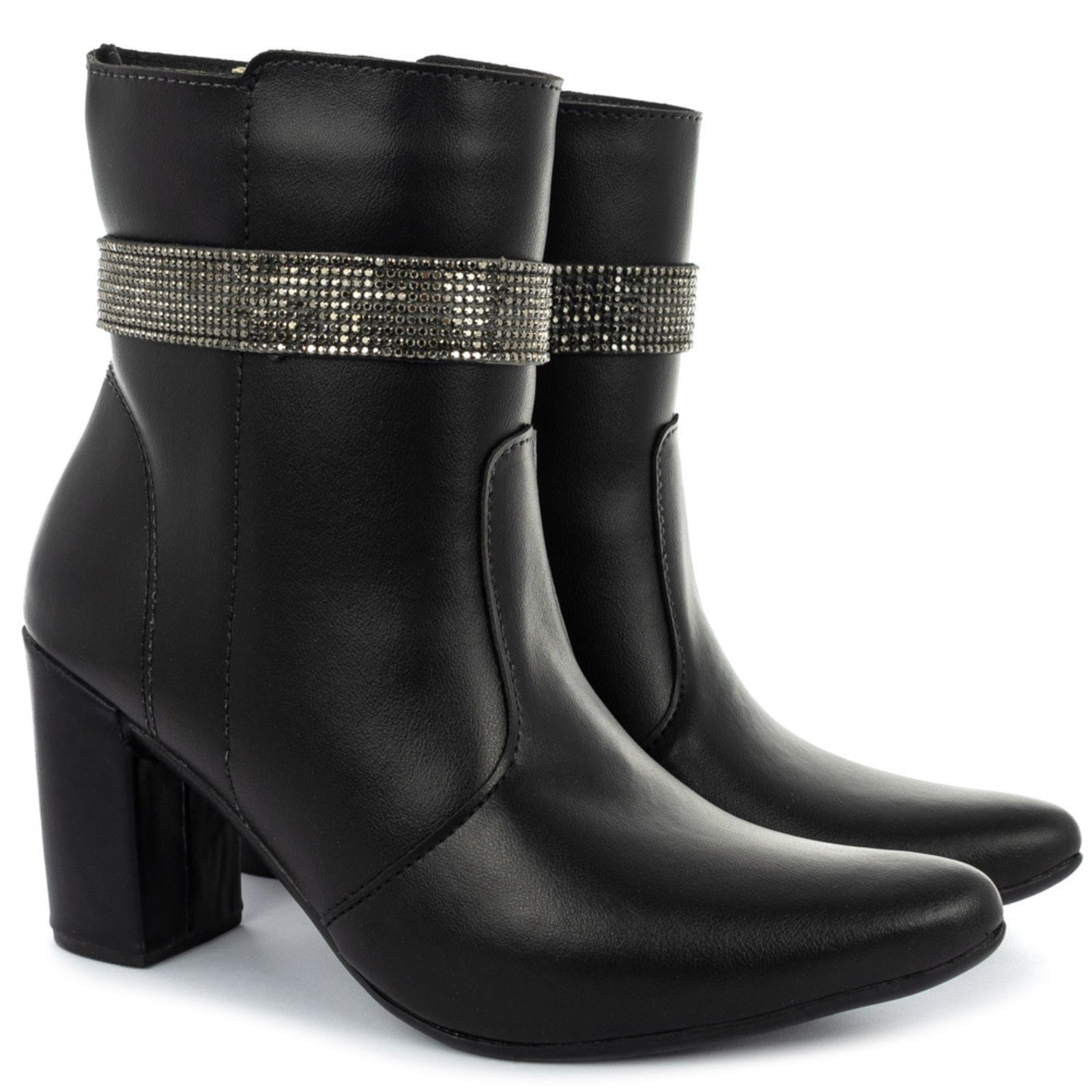 Bota bico fino salto fashion confortável com manta OLZZY Preto