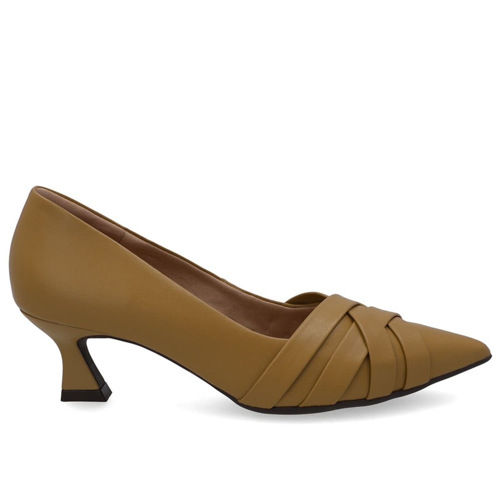 Scarpin Em Couro Marrom Com Salto Baixo Fino