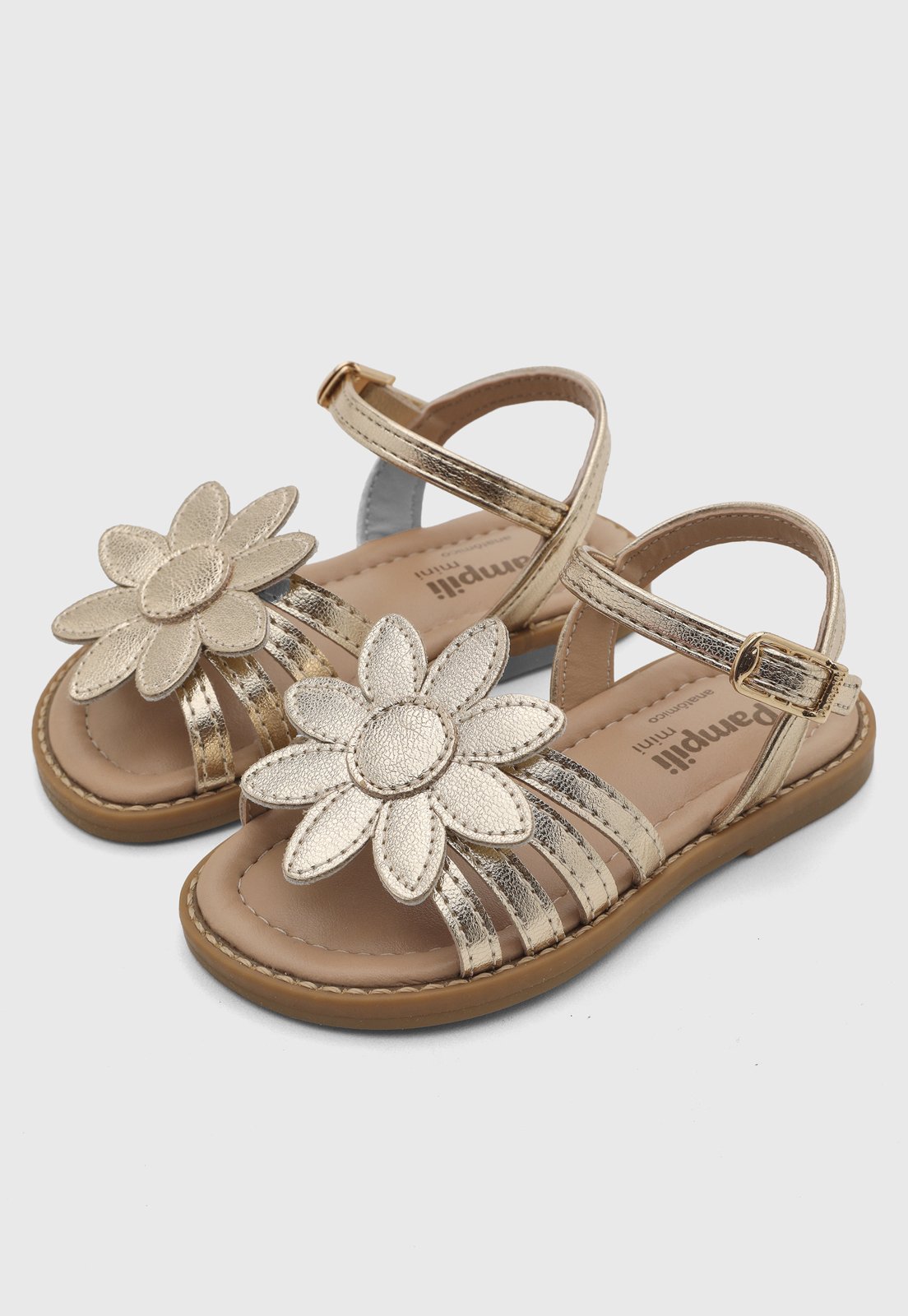 Infantil - Sandália Pampili Flor Metalizada Dourada