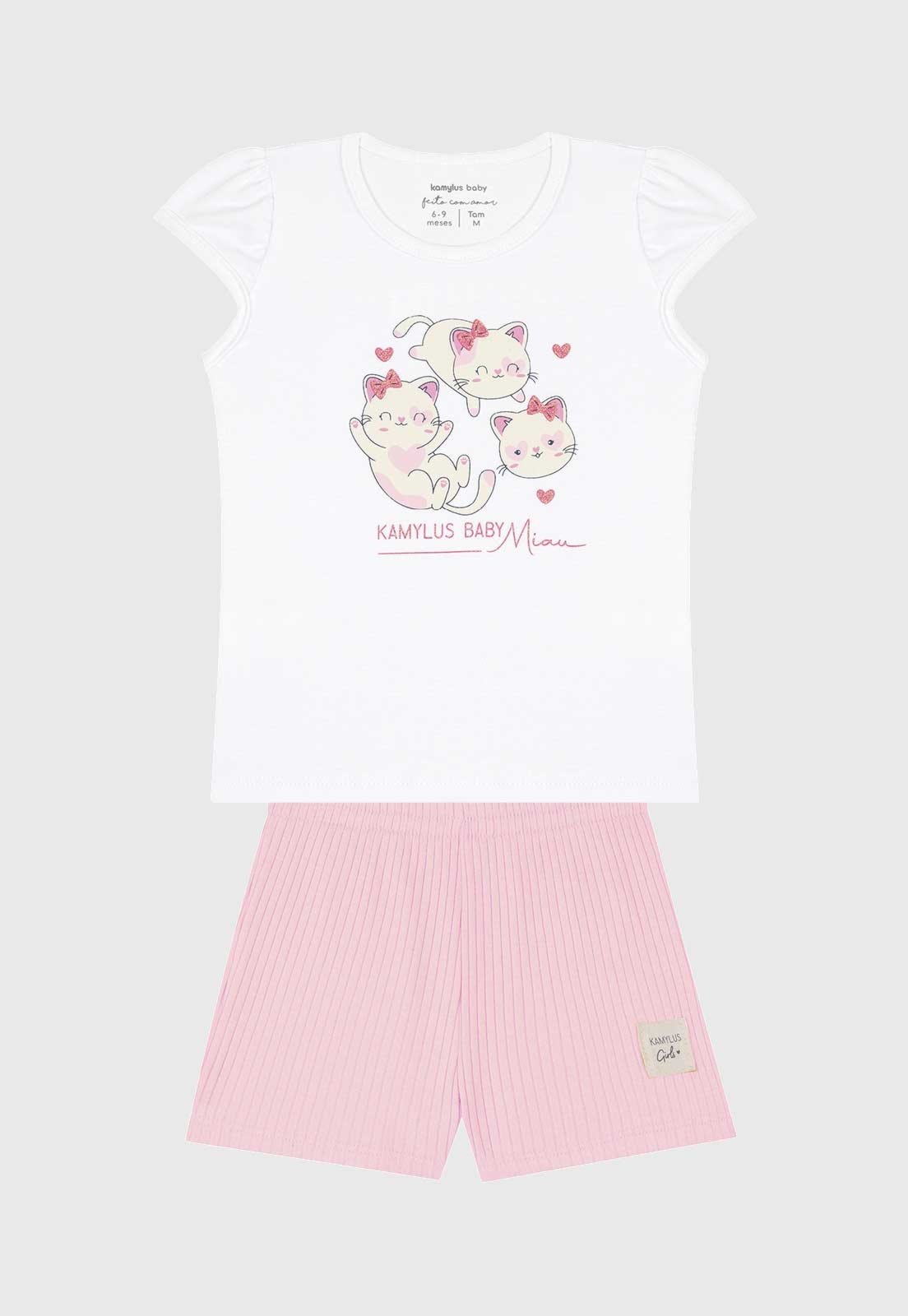 Vista 2 Conjunto 2pçs Manga Curta Kamylus Blusa E Shorts branco Kamylus branco