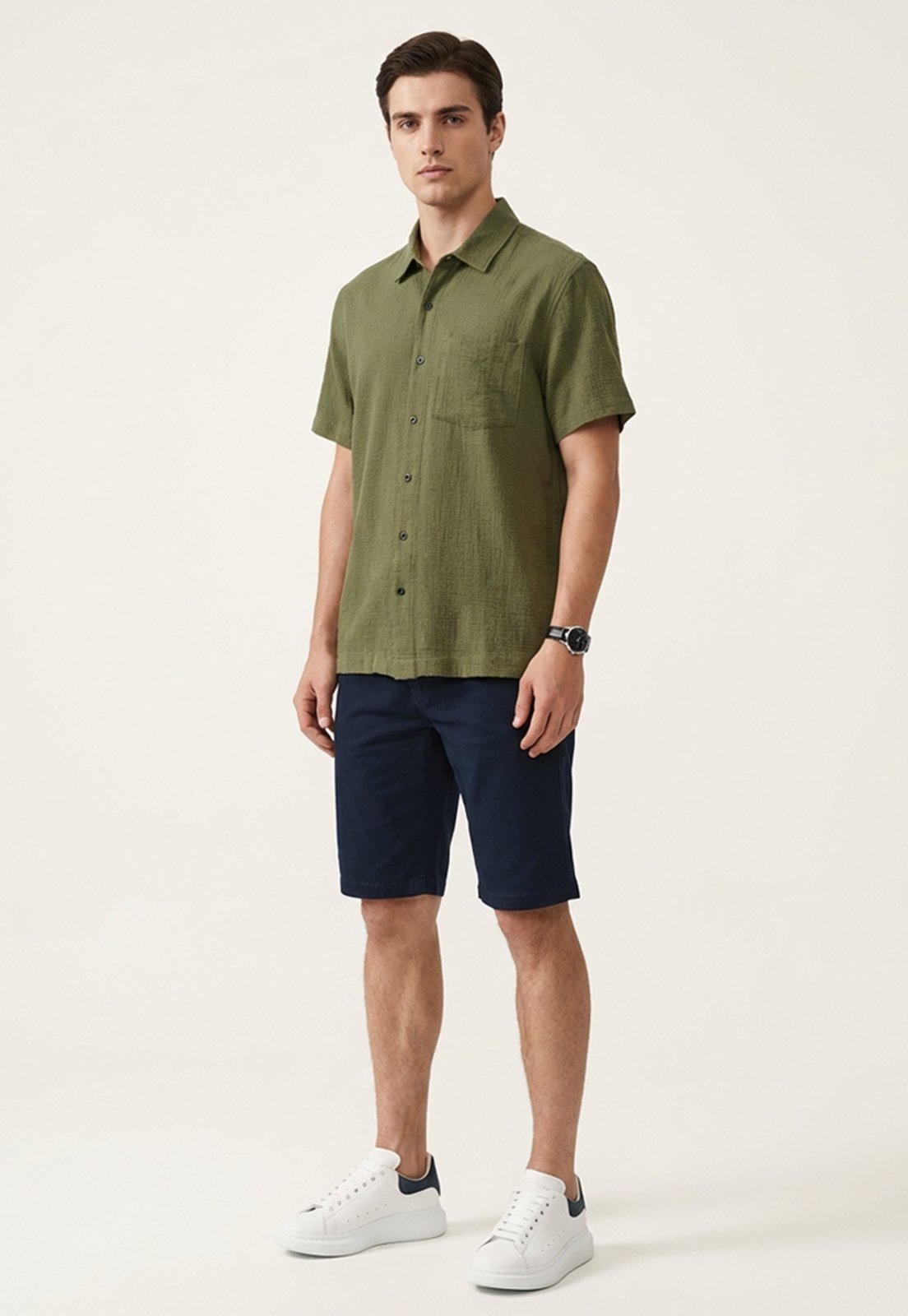 Vista 3 Bermuda Chino Masculina Sarja Regular Fit com Elastano Macaw bege/cáqui Macaw bege/cáqui