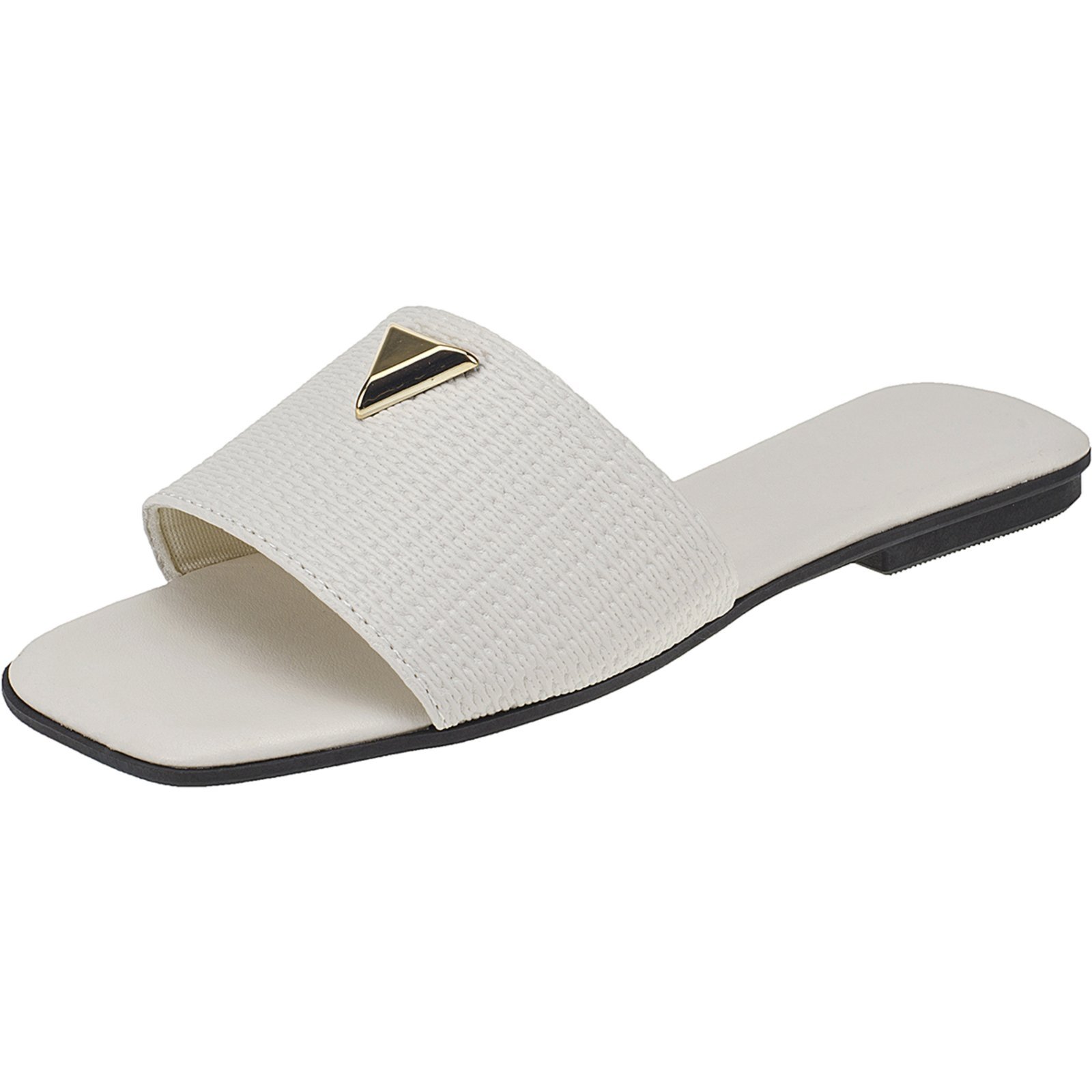 Rasteira Feminina Dourada Fashion com Detalhe de Metal Triangular Off White
