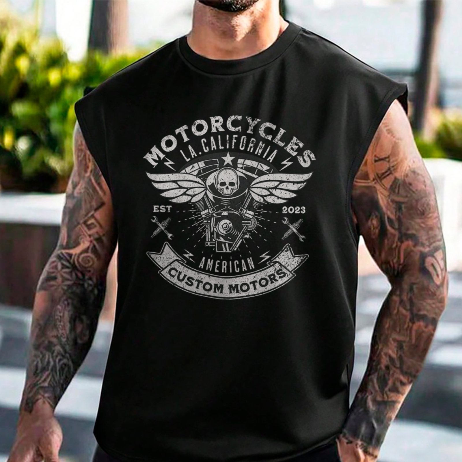 Camiseta Regata Machão Motorcycle Custom Motors Vintage Preto