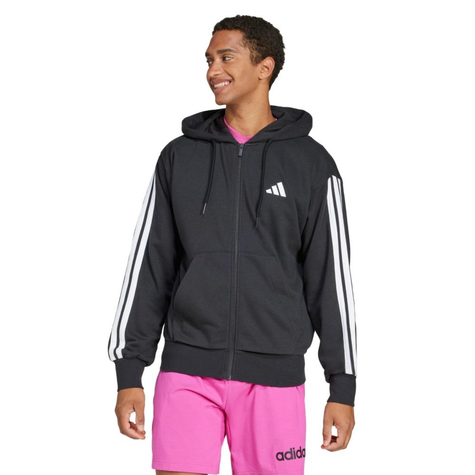Moletinho Capuz Zíper Essentials Três Listras adidas Sportswear Preto