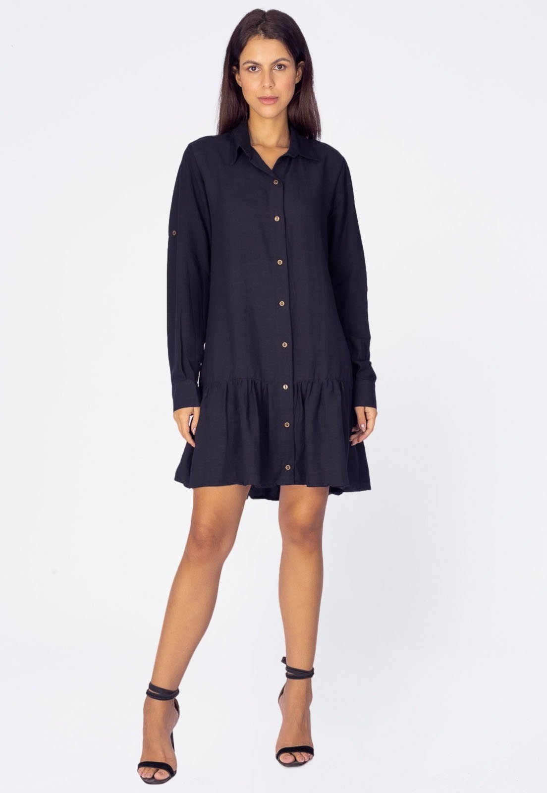 Vista 3 Vestido Curto Amazonia Vital Botton Manga Longa Amazonia Vital preto