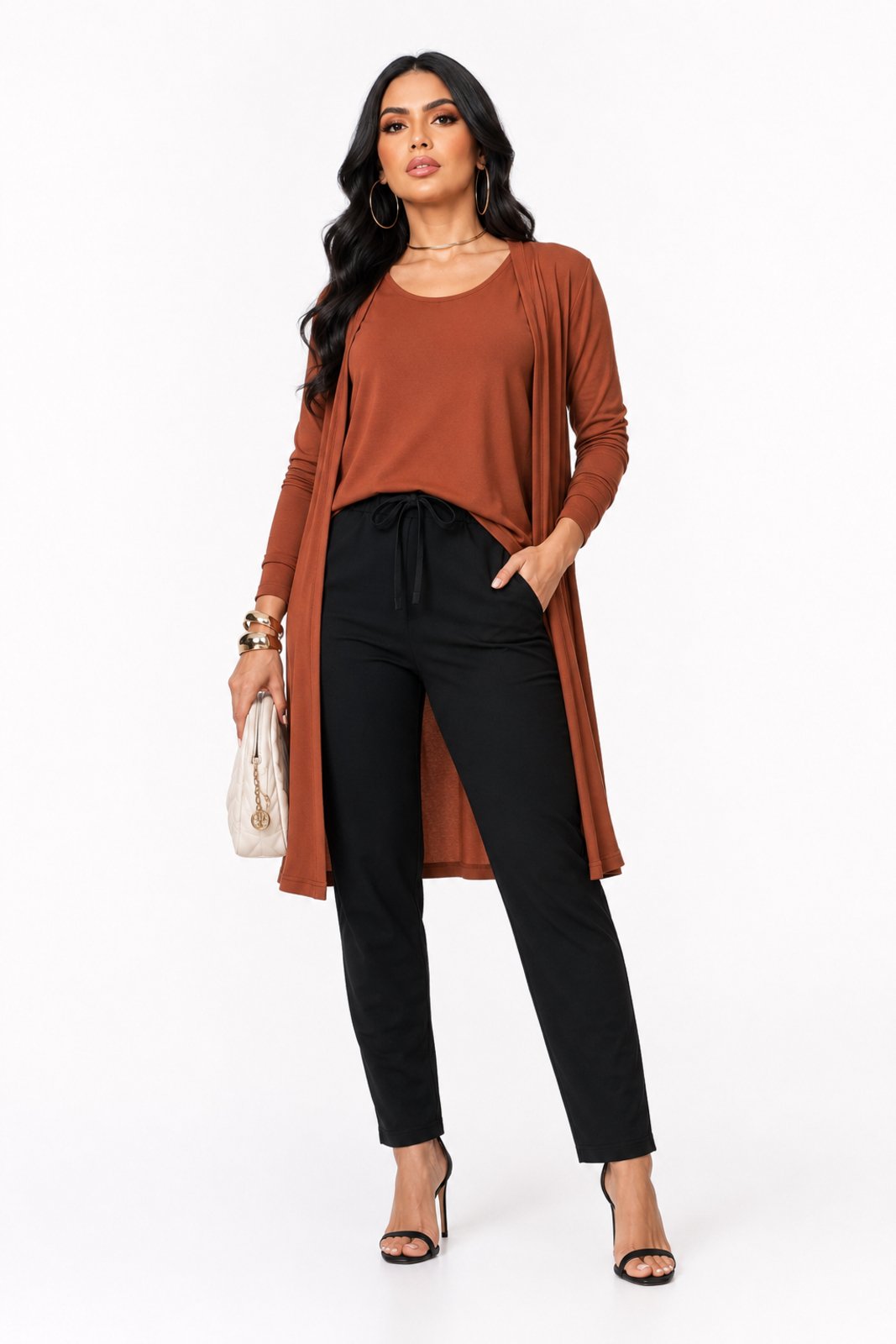 Conjunto Blusa e Kimono D Bell Outlet Fashion Terracota