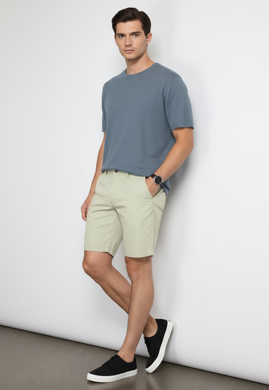 Vista 3 Bermuda Masculina Sarja Chino Casual Confortável Algodão Macaw verde/verde militar/verde oliva verde Macaw verde/verde militar/verde oliva verde
