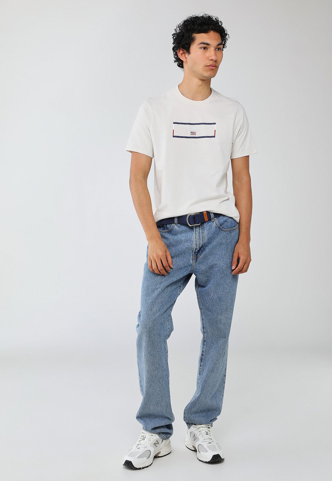 Vista 3 Camiseta Masculina Aeropostale Logo Frontal Branca branco Aeropostale branco