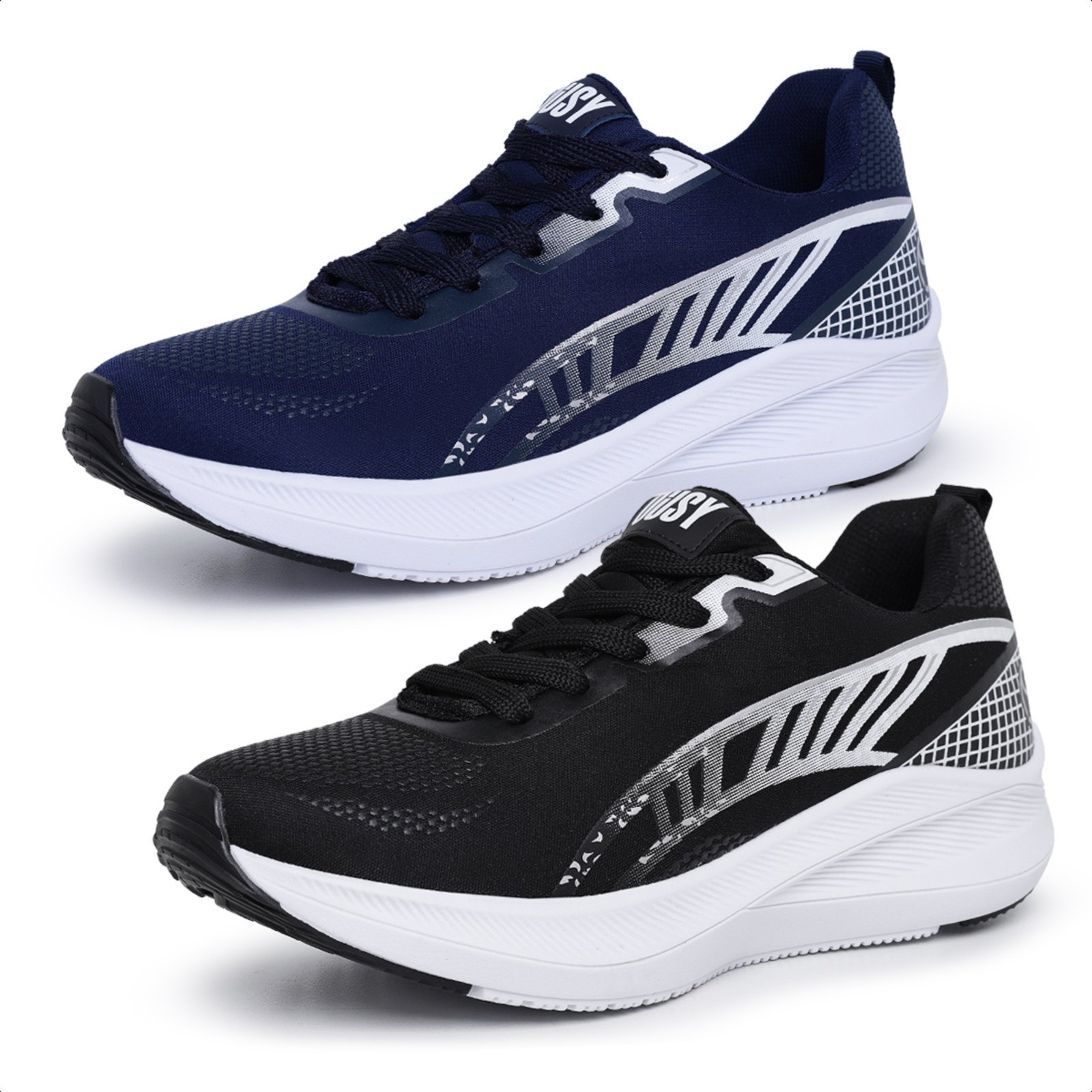 Kit 2 Tênis Masculino Esportivo Izabella Helena Treino Academia Caminhada Fitness Leve Confortável Azul Marinho e Preto