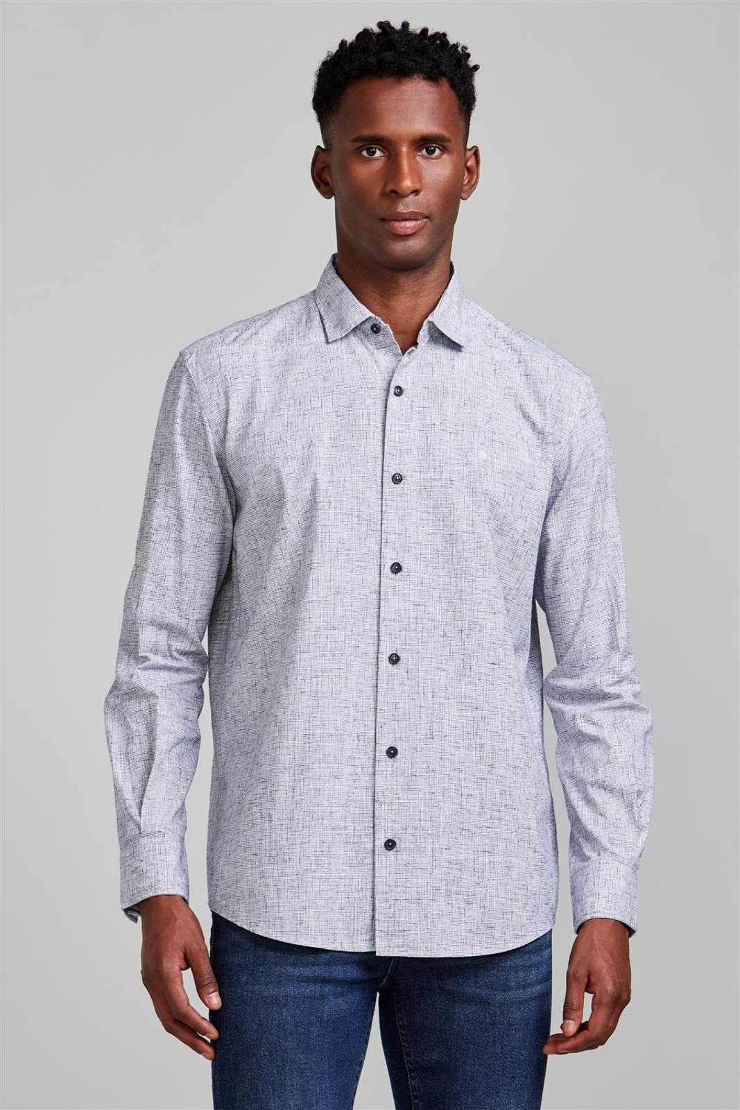 HIGHSTIL Camisa Lisa Slub Comfort - Azul Médio