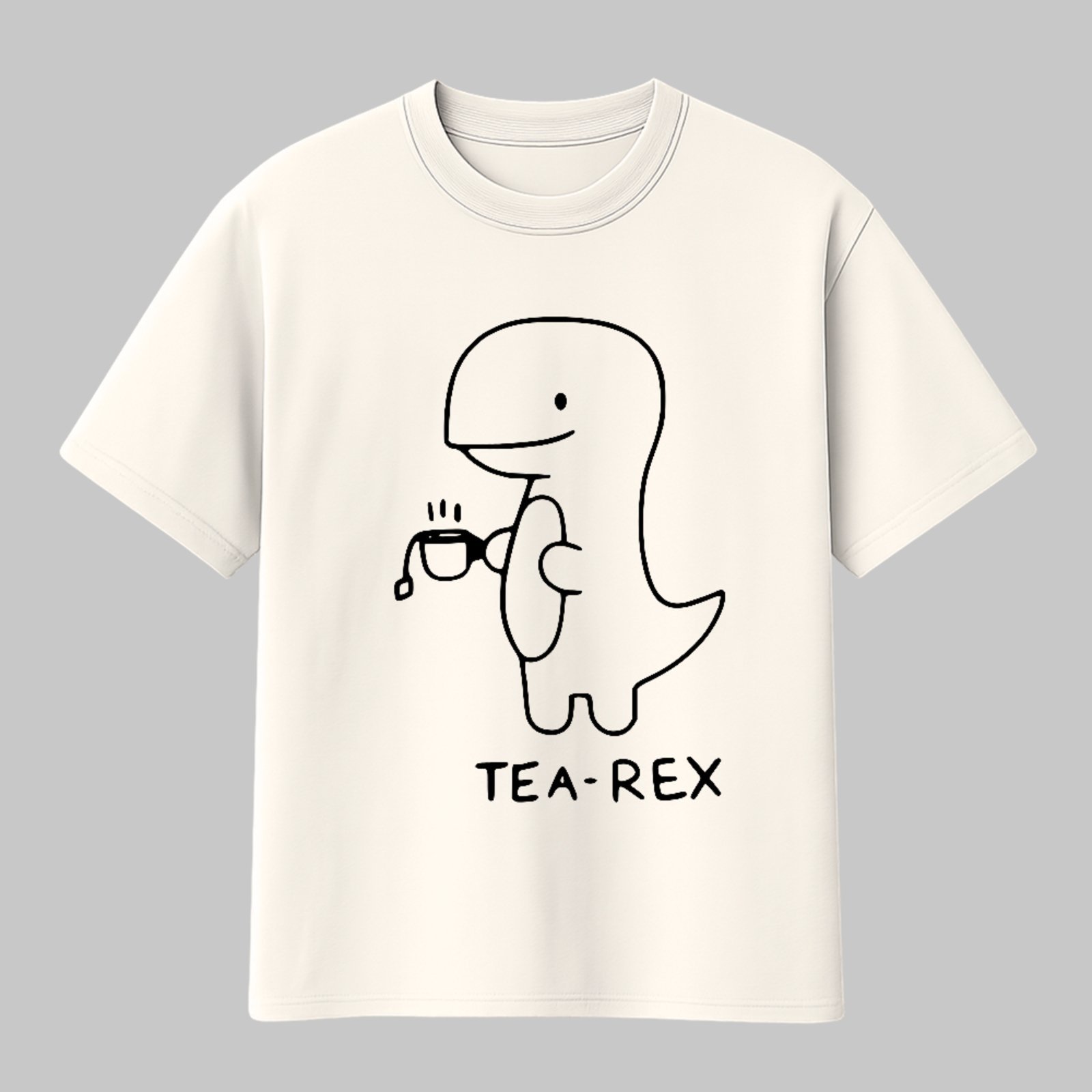 Camiseta Básica Tea Rex Dinossauro Fofo Engraçado Minimalista Off White