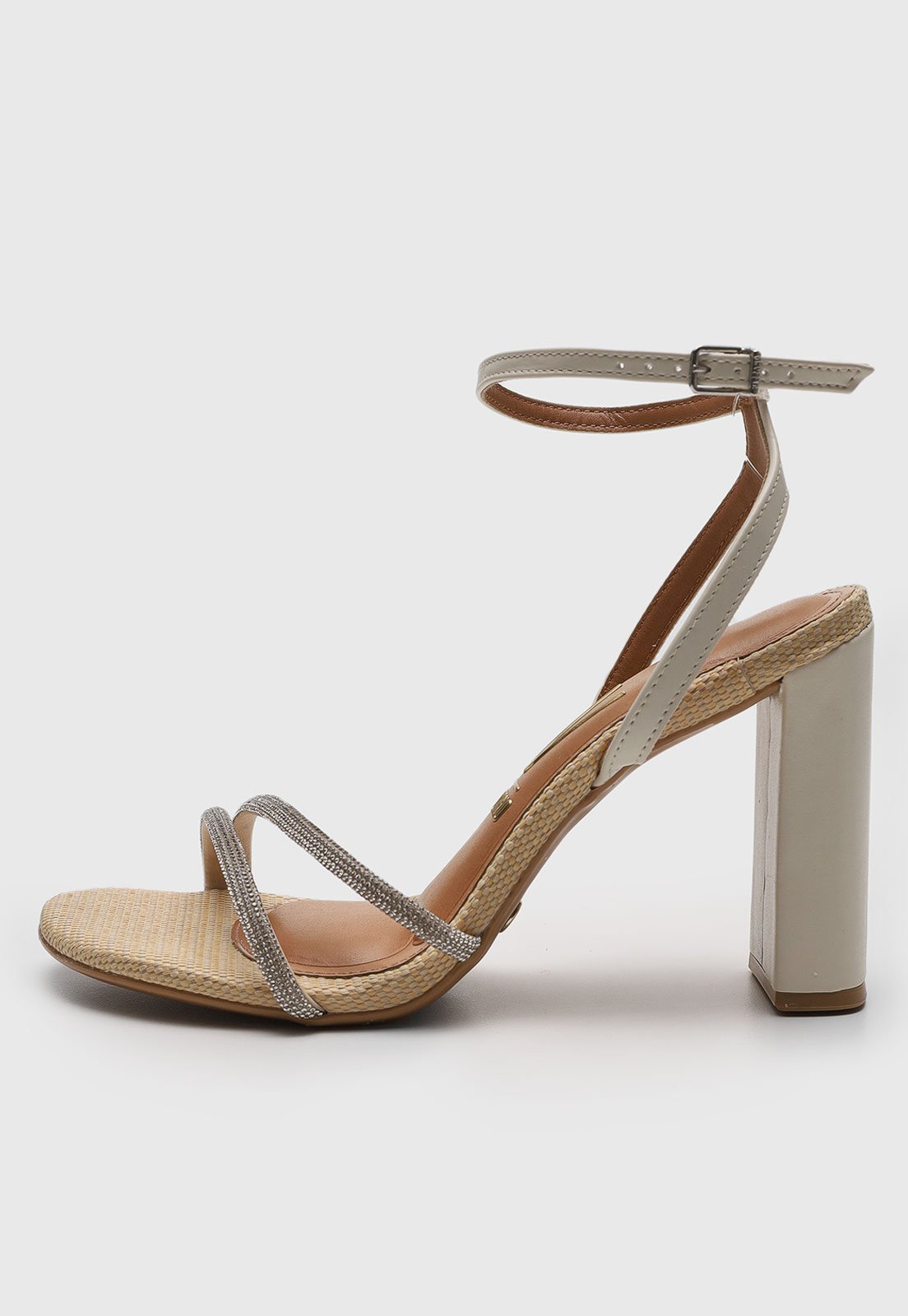 Sandália Salto Bloco Vizzano Tiras Brilhantes Off-White