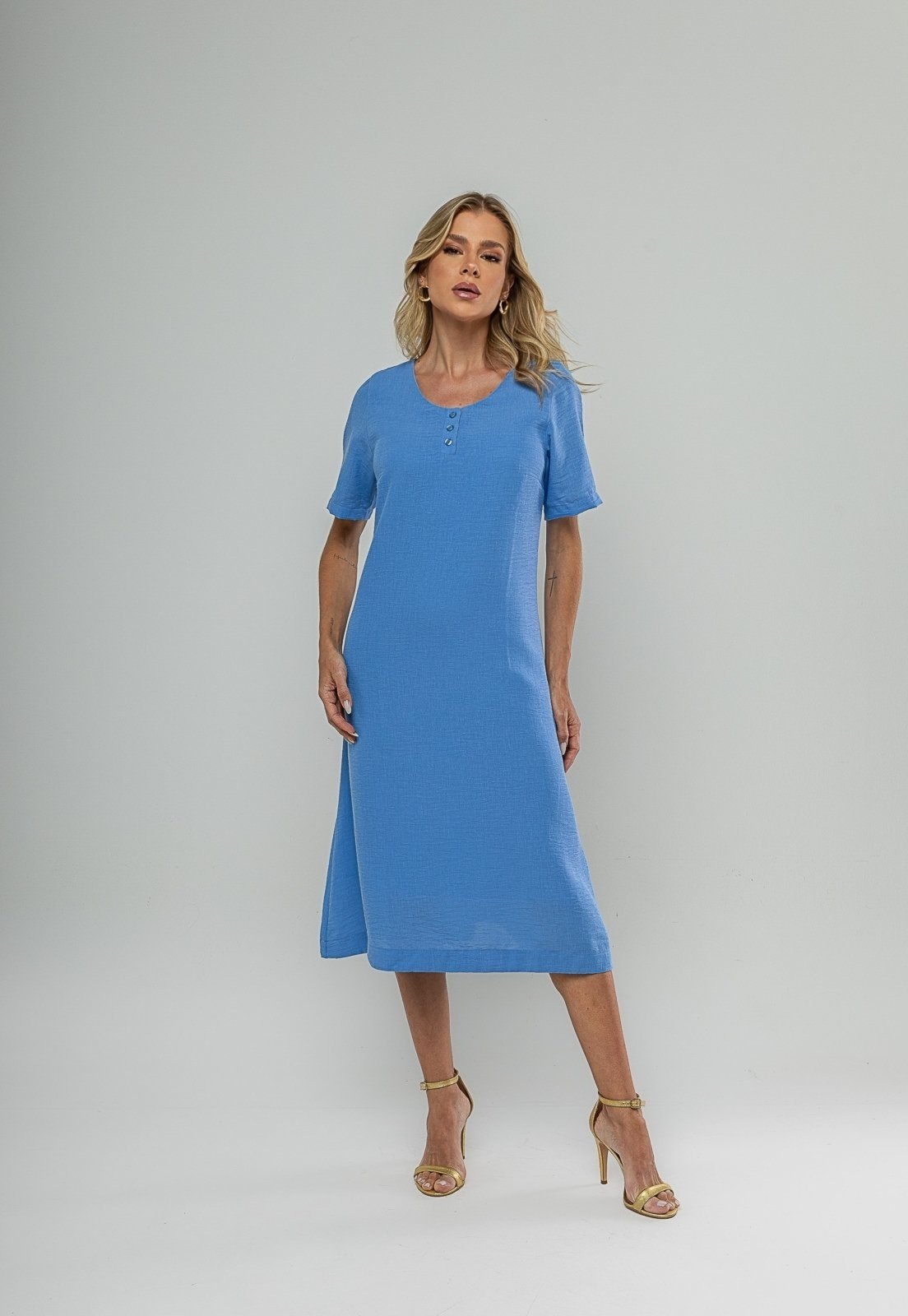 Vestido Midi Botões Frontais Salvatore Azul