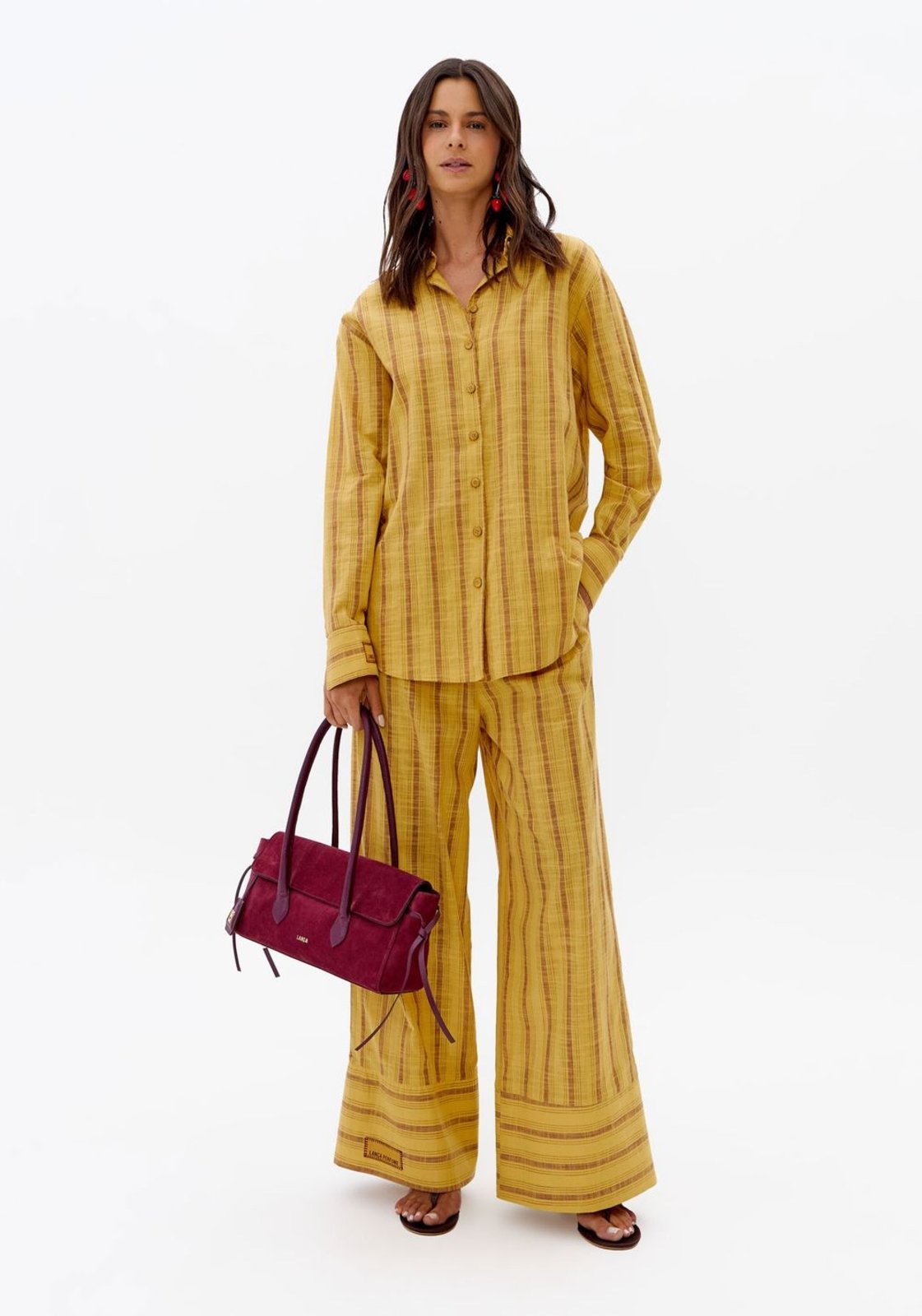 Calça Wide Leg Listrada De Algodão Lança Perfume