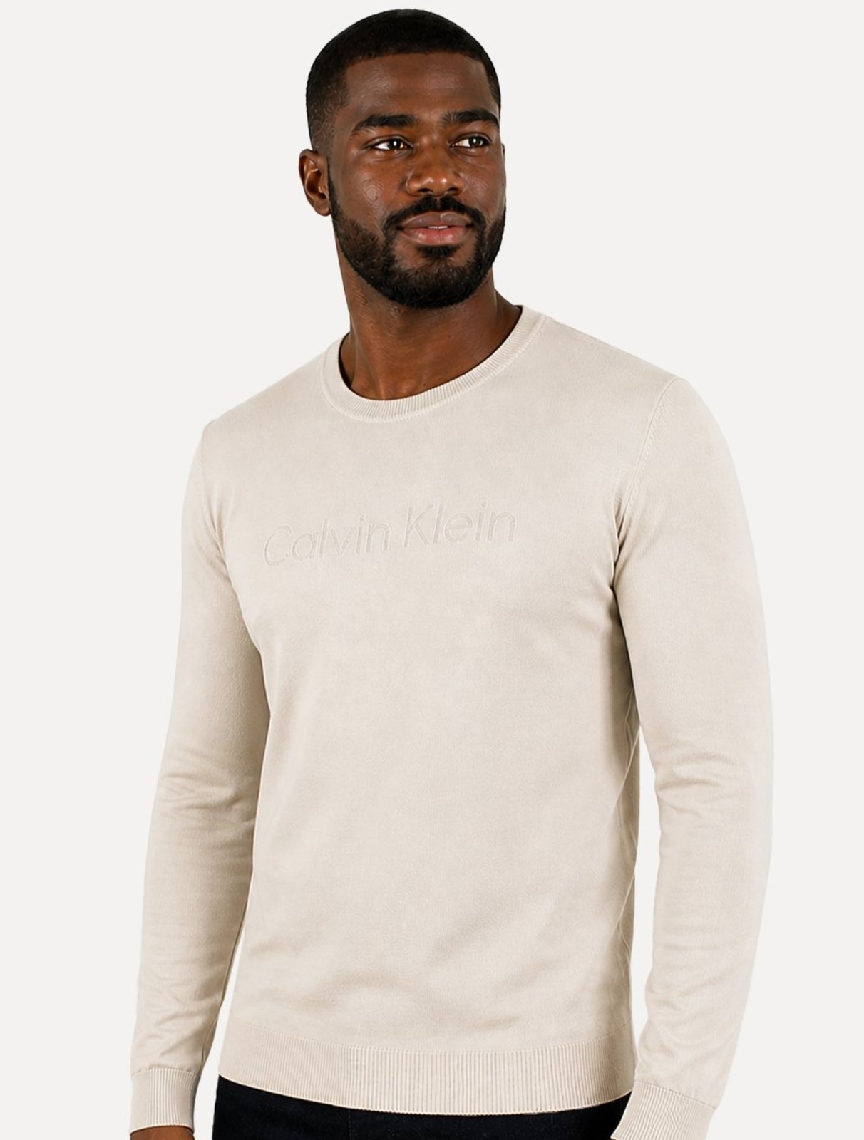 Suéter Calvin Klein Jeans Masculino Tricot Gola Careca Liso Areia