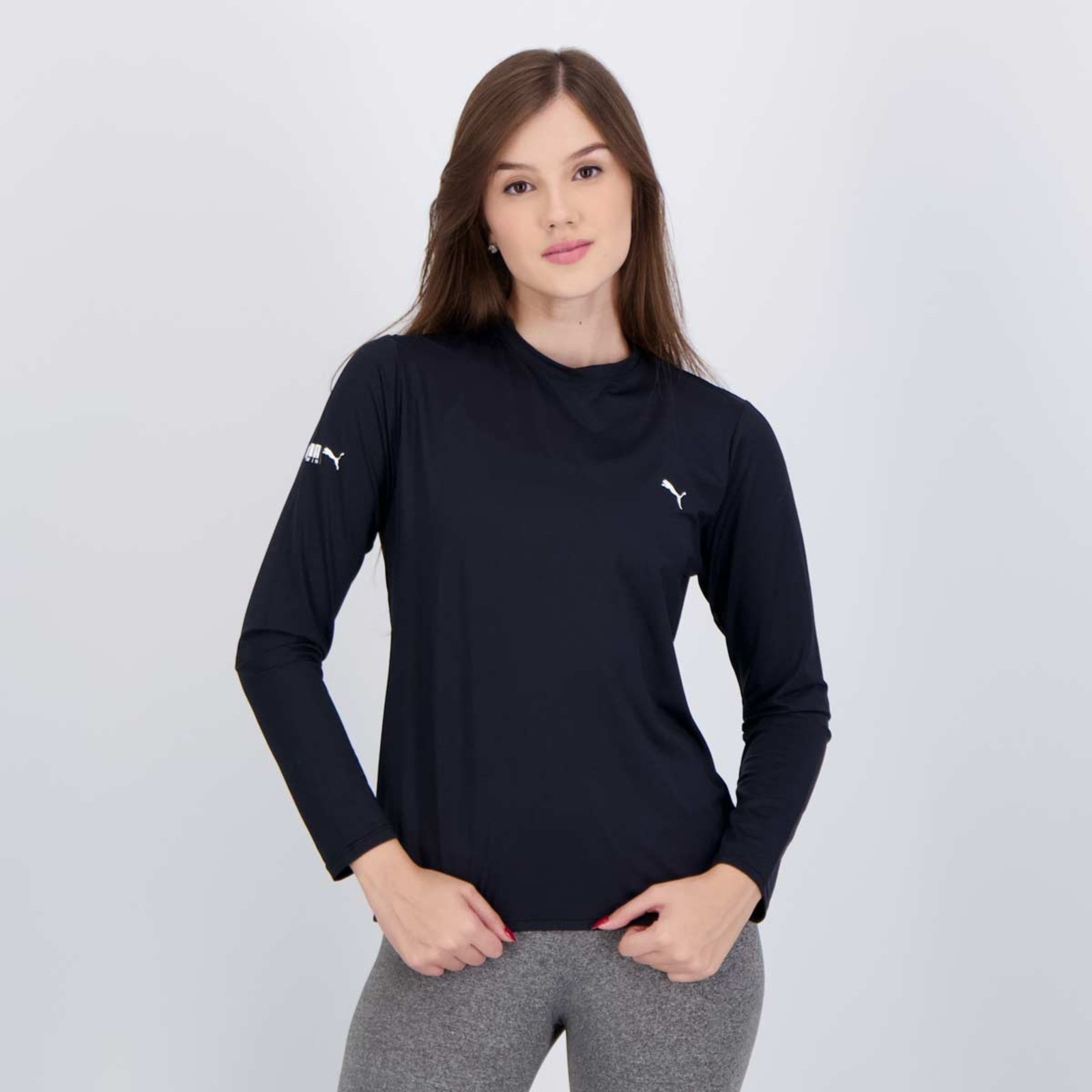 Vista 2 Camiseta Puma Manga Longa UV50+ Feminino Preta preto Puma preto