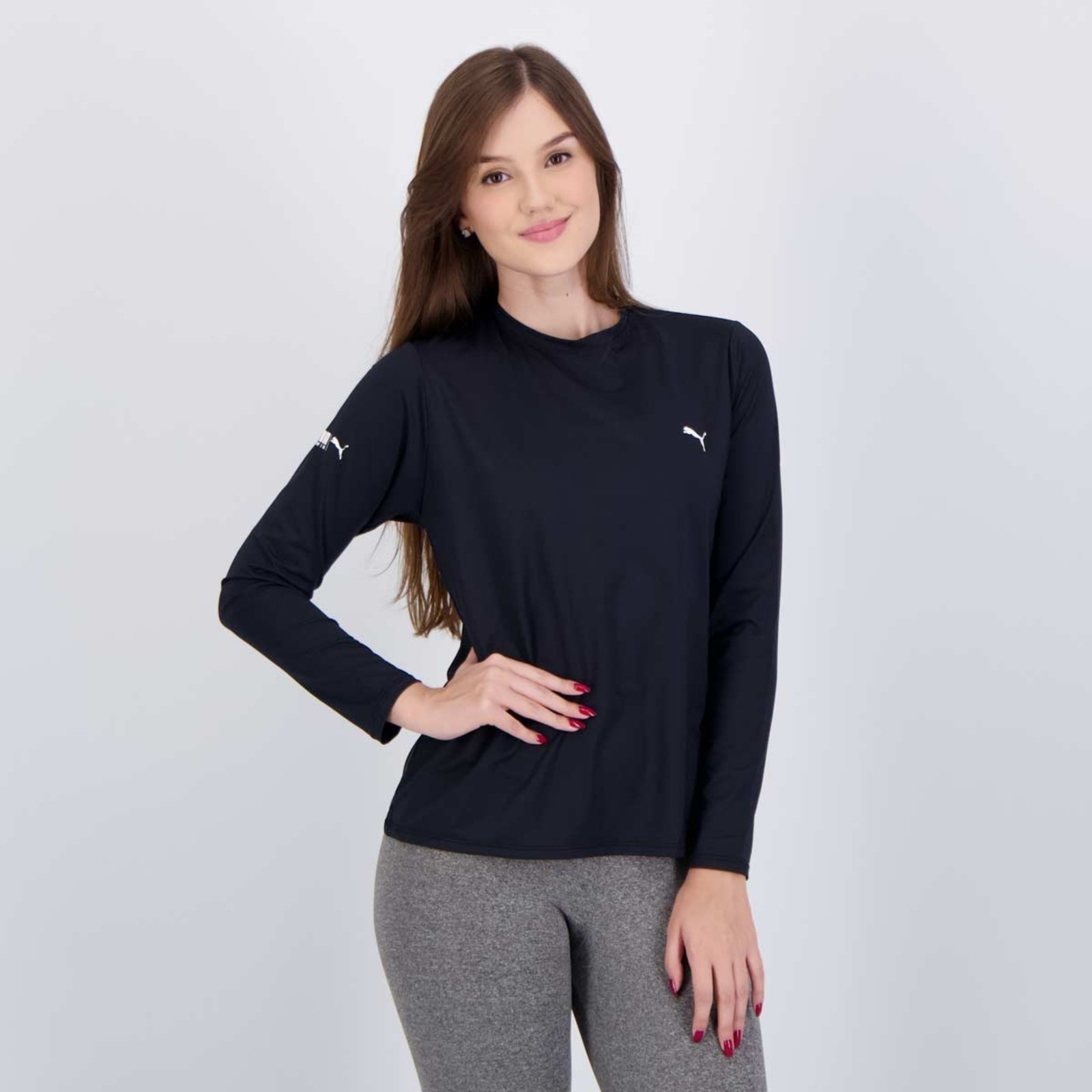 Vista 3 Camiseta Puma Manga Longa UV50+ Feminino Preta preto Puma preto