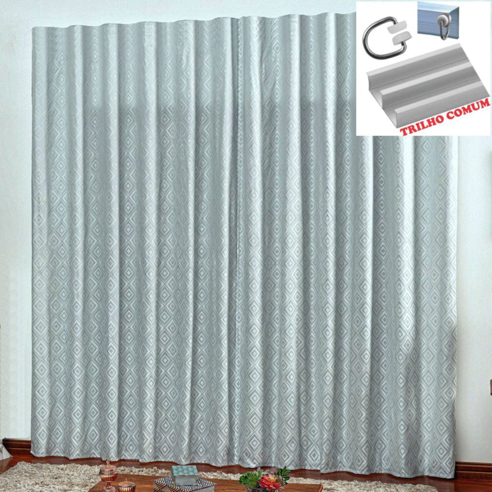 Cortina em Jacquard Degradê 3,00 x 2,70 Para Trilho Comum - Cinza - 100% Poliéster