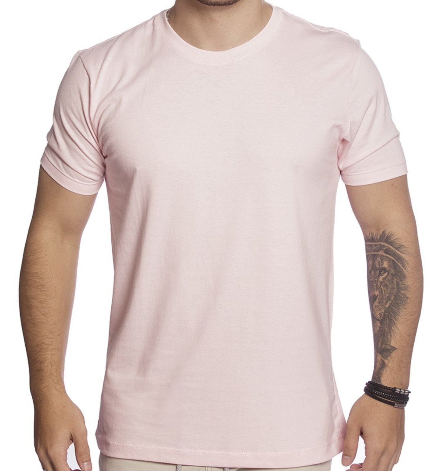 Camiseta Masculina Manga Curta Algodão Premium Gola Redonda - Rosa Bêbê