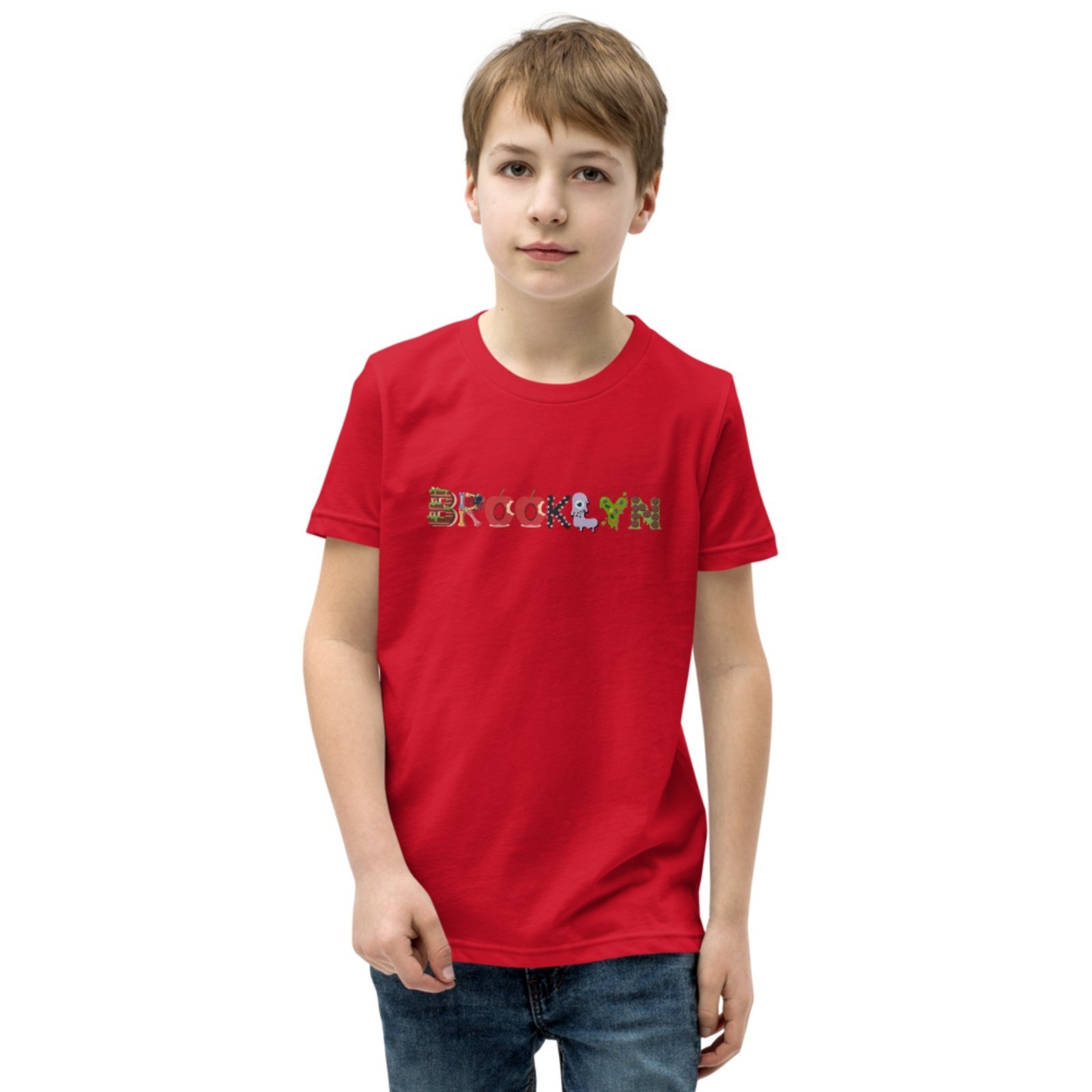 Infantil - Camiseta Blusa Manga Curta Urbania Algodão vermelha estampa brooklyn colorido