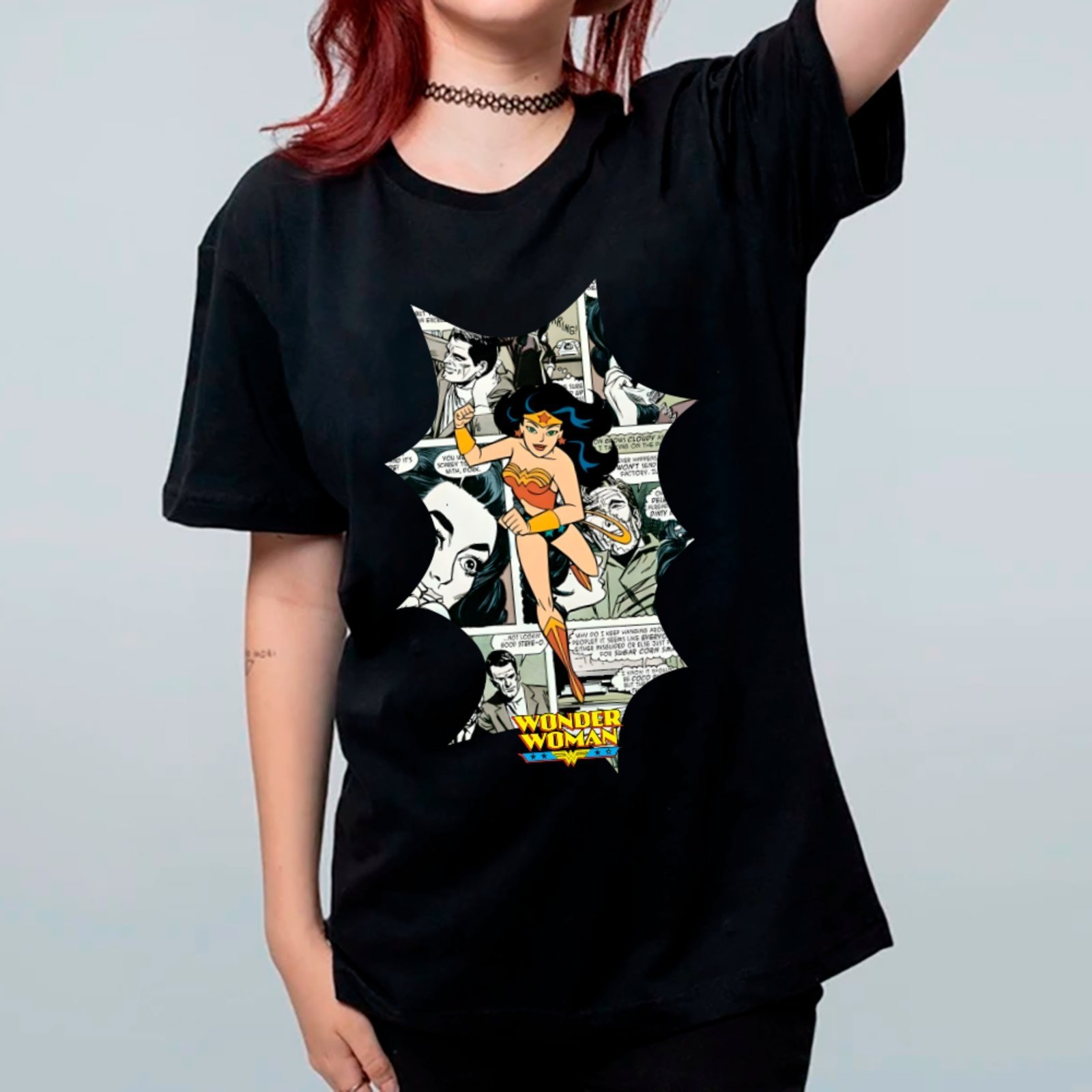 Vista 2 Camiseta Ousy Oversized Heroína Ícone Feminino Quadrinhos Moda Urbana Unissex marrom ousy marrom