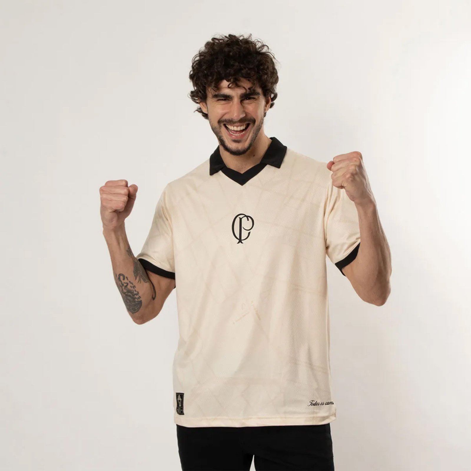 Camiseta Polo Masculina Corinthians 115 anos Bege