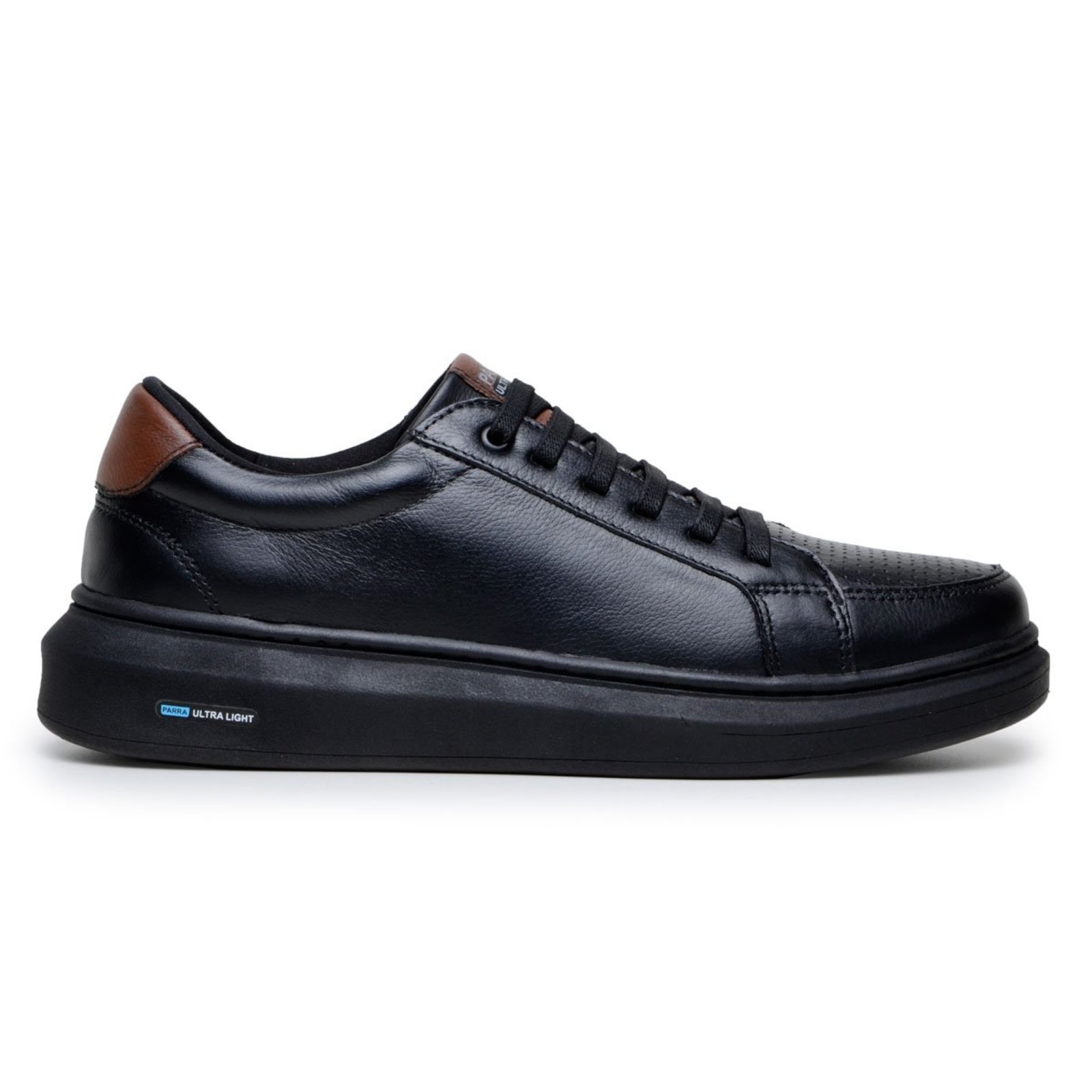Tenis 100% Couro Legitimo Parra Boots MasculinoModerno Confortavel Leve 1031 - Preto-Preto